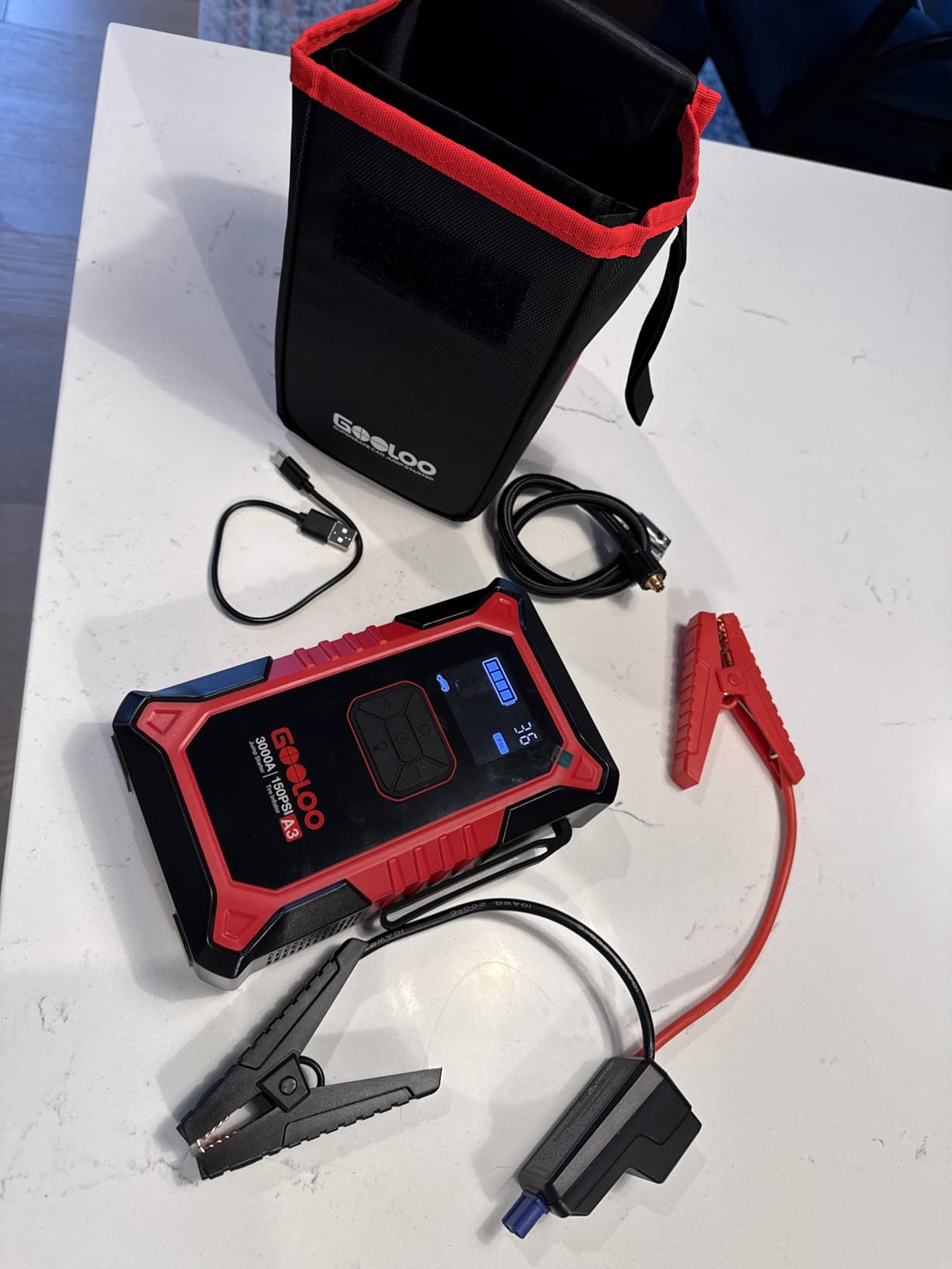 GOOLOO A3 Jump Starter with Air Compressor, 3000A Portable Car Battery Booster (9.0 Gas/6.5L Diesel) with 150PSI Auto-Shutoff Tire Inflator, 12V Supersafe Lithium Jump Box customer photo 1