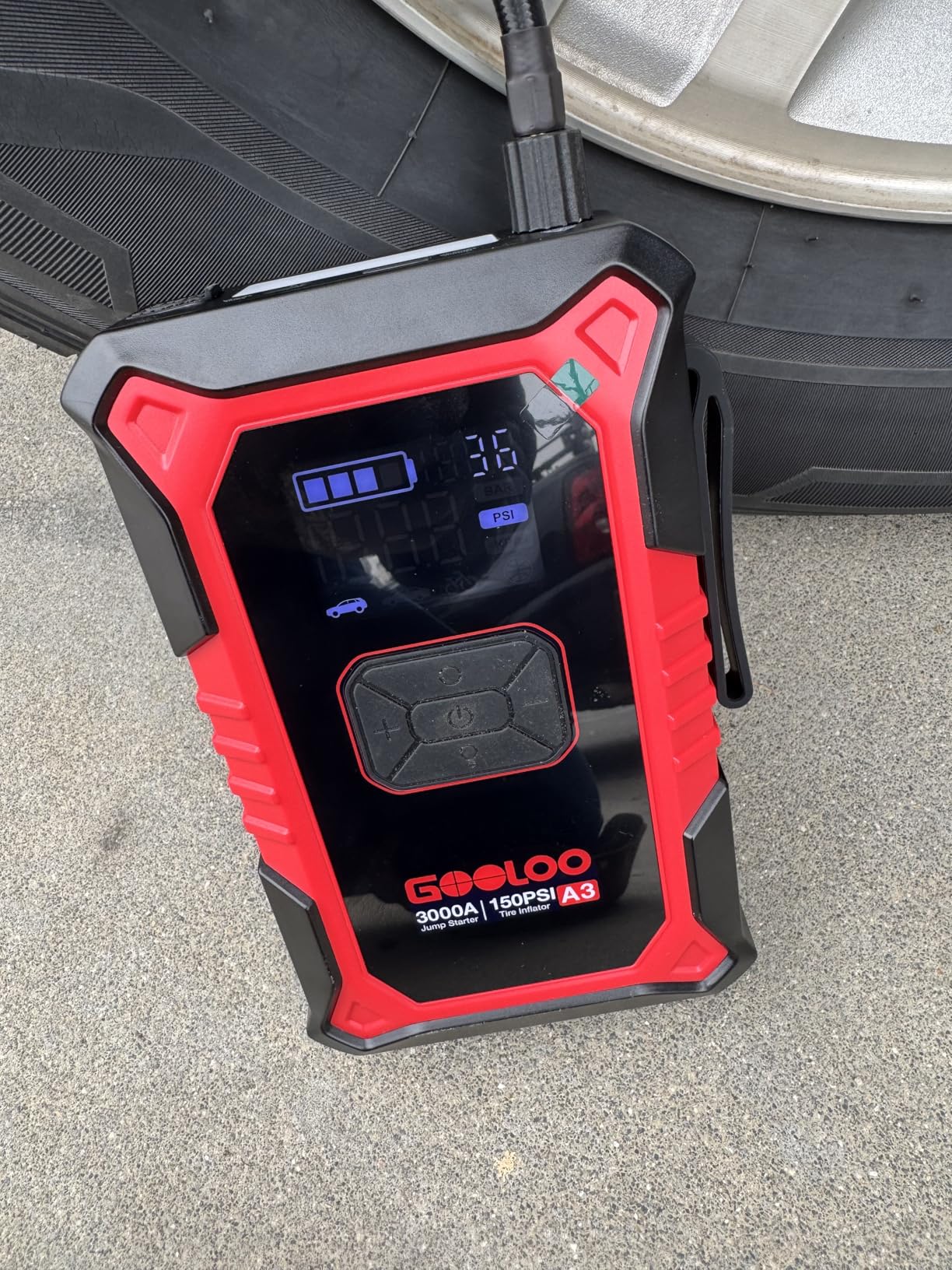 GOOLOO A3 Jump Starter with Air Compressor, 3000A Portable Car Battery Booster (9.0 Gas/6.5L Diesel) with 150PSI Auto-Shutoff Tire Inflator, 12V Supersafe Lithium Jump Box customer photo 2