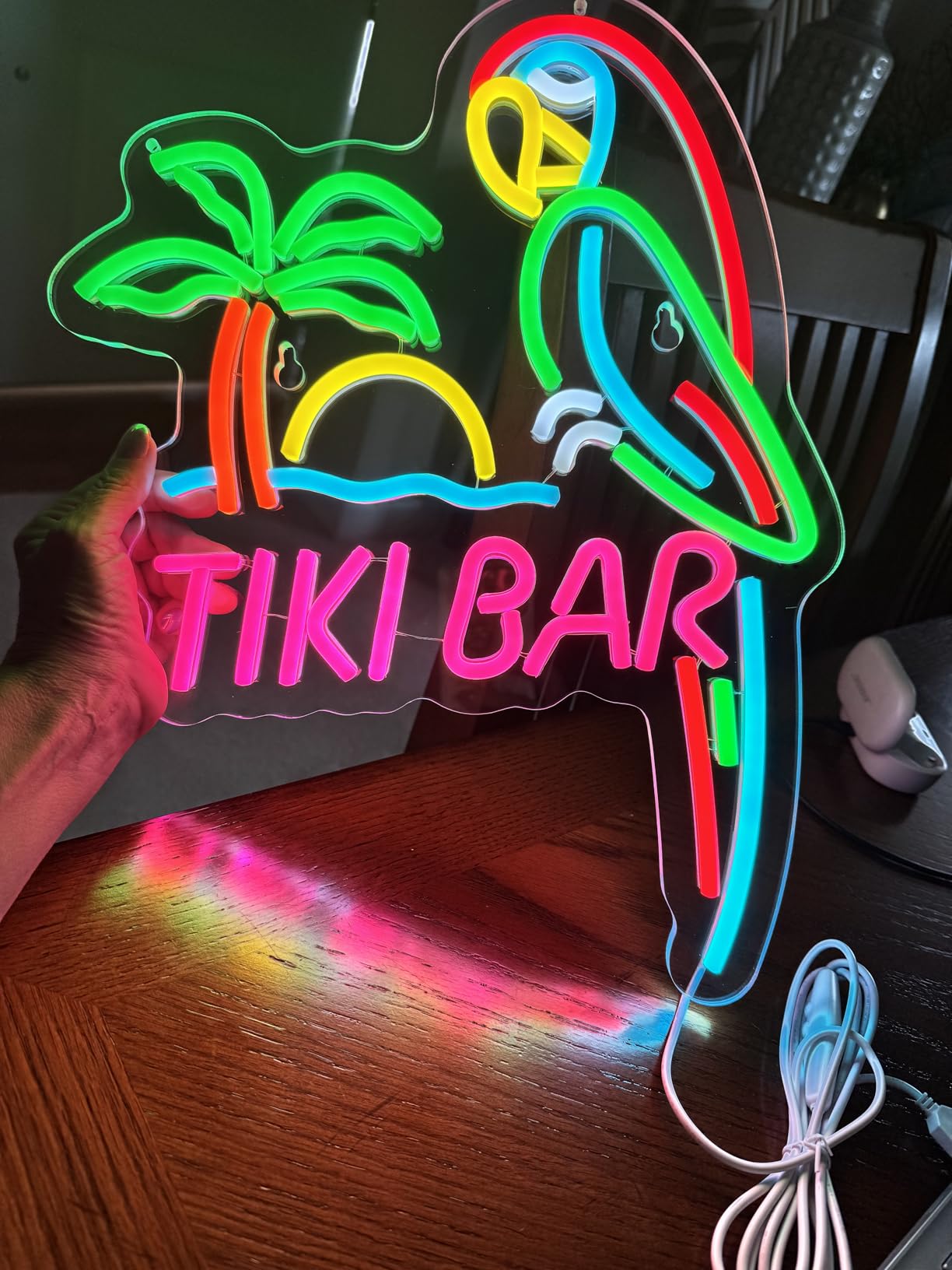 ZODZ Tiki Bar Parrot Neon Light Sign for Wall Décor Hawaii Pool Tiki Bar Party Dimmable Switch LED Lights with USB Powered for Man Cave Decor Gift customer photo 2