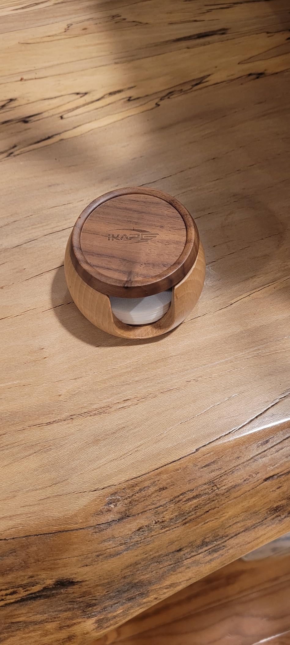 IKAPE Espresso Coffee Accessories, 200pcs 53.3MM Paper Filters, Replacement Espresso Puck Paper Filters with a Wooden Storage Holder, Compatible with Breville 54mm Portafilter Basket customer photo 2