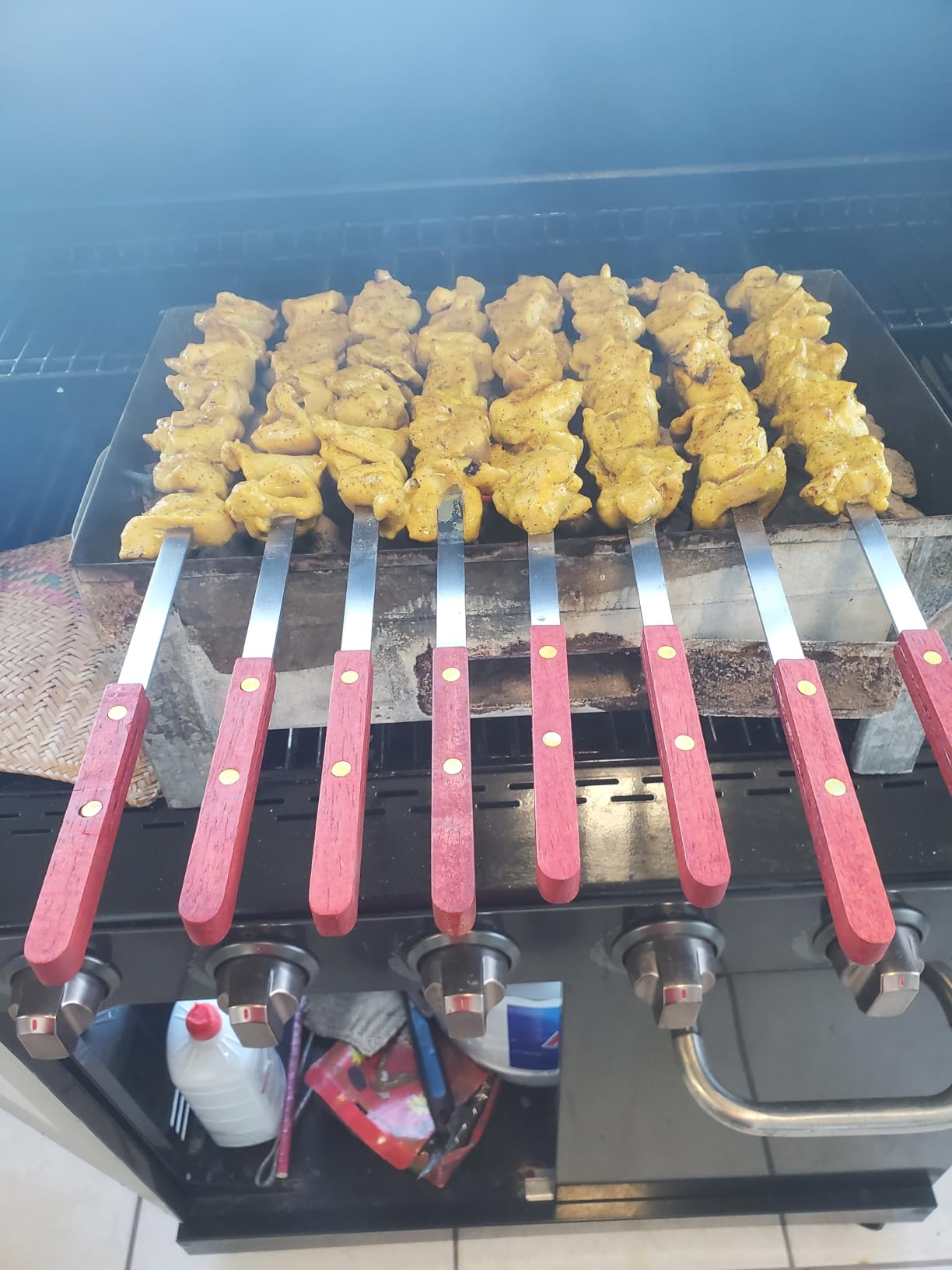 Fengzhe Kabob Skewers,23 Inch Long x 0.5 Inch Wide, Metal Stainless Steel BBQ Skewer with Wooden Handle for Shish Kebab,Turkish Grills,Koubideh,Brazilian BBQ - Durable & Reusable, 8 Set+ 2 Brushes customer photo 2