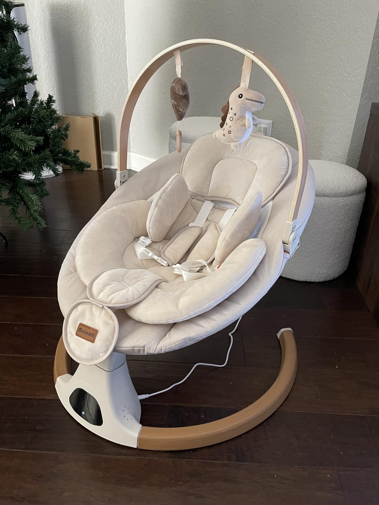 Baby Swings for Infants, Monamii Baby Swing, Infant Swing with 5 Speeds, 10 Lullabies, Electric Swing for Baby, Indoor & Outdoor Use (Beige) customer photo 1