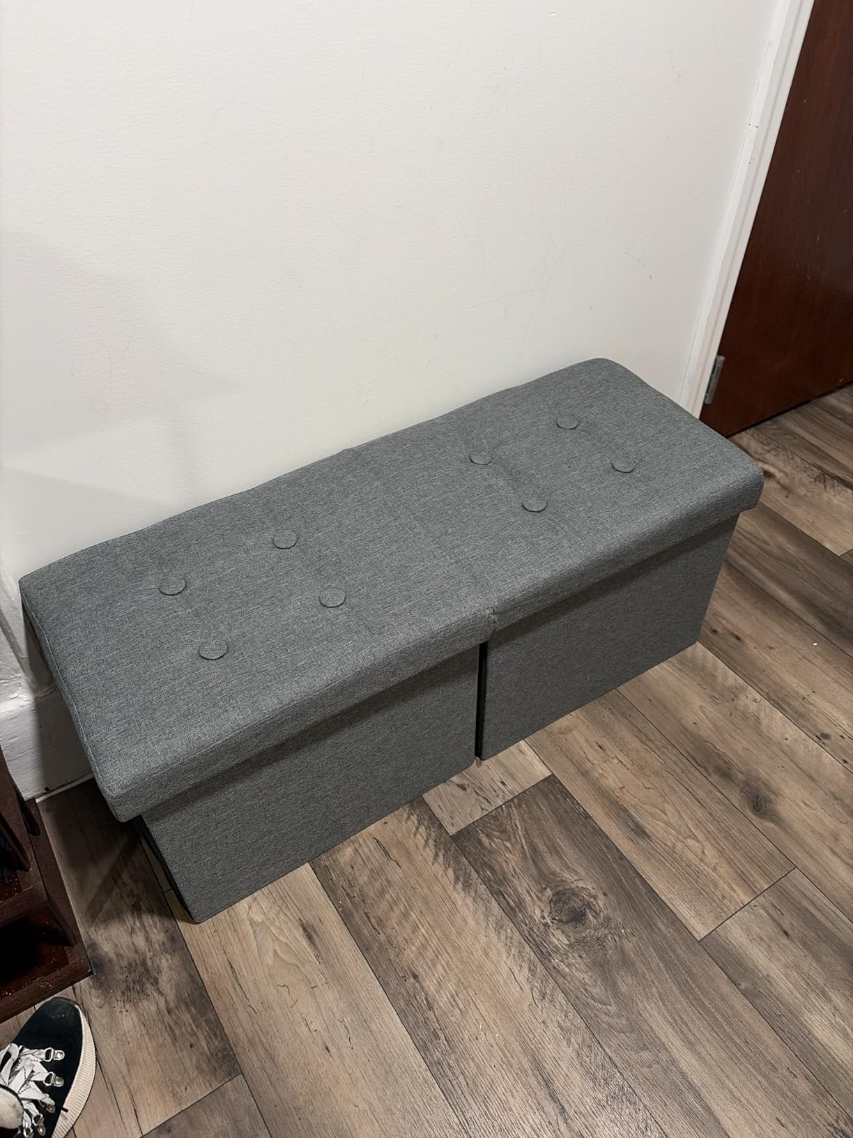AmasSmile Footrest Ottoman Bench with Storage, 34Inch Black Leather Footstool, Coffee Table, Padded Seat, Storage Chest, Blanket Store with Flipping Lid for Livingroom and Bedroom customer photo 1