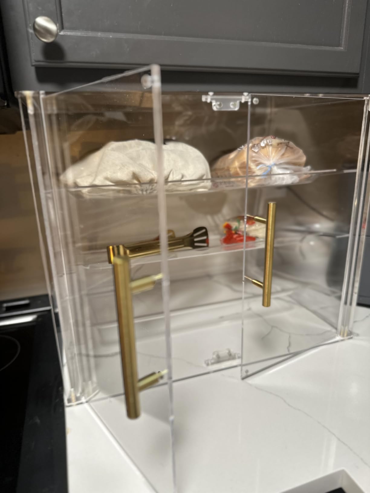 3 Tray Acrylic Bakery Display Case Countertop with Magnetic Rear Doors Access, Removable Trays & Gold Accents, Acrylic Pastry Display Case for Desserts, Cookies, Bread & Baked Goods (21