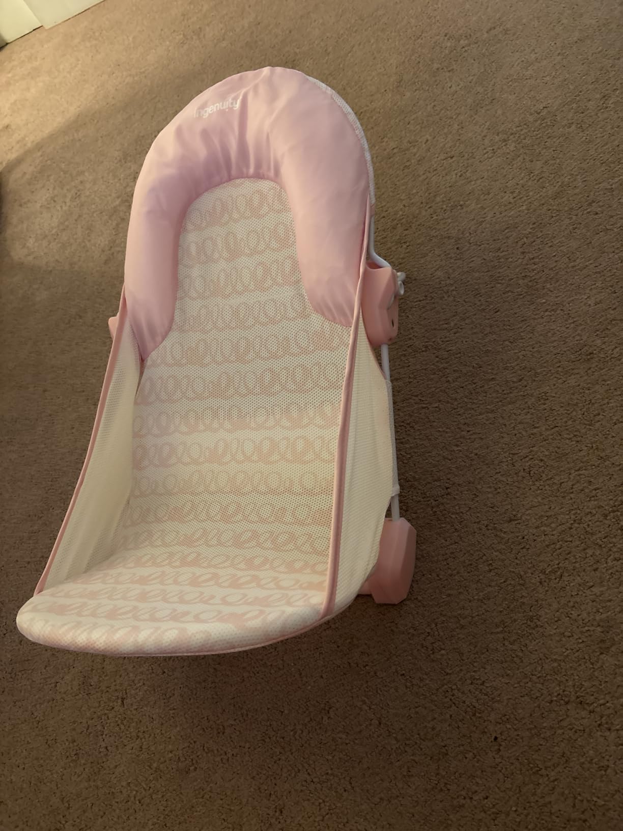 Ingenuity Foldaway 2-Position Bather, 2-Position Adjustable Support Baby Bath seat for Sink or Bathtub, Ages 0-6 Months, up to 20 pounds, Pink customer photo 1