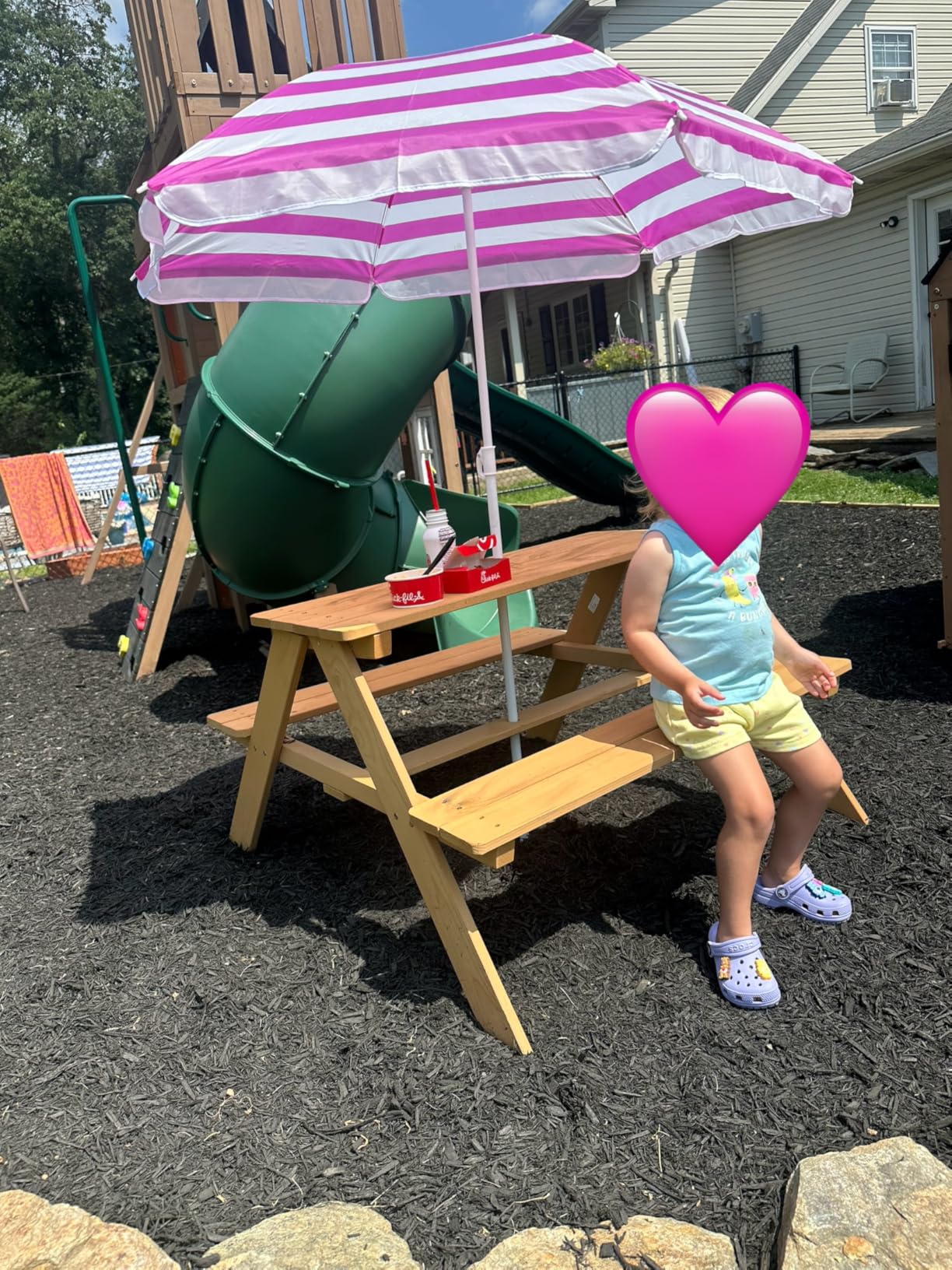 Best Choice Products Wooden Kids Picnic Table with Umbrella, Outdoor Activity Table Set with Built-in Benches, 220 lb Capacity per Bench - Walnut/Beige customer photo 2
