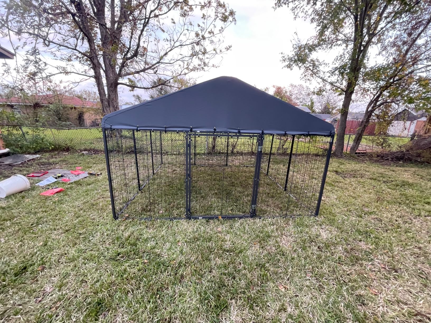 Gotland Dog Kennel Outdoor 10 x10 x6 FT, Dog Cage Outdoor for Medium/Large Dogs with Waterproof Roof Double Secure Locks Ground Spikes, All Weather Heavy Duty Dog Enclosure for Backyard Farm Ranch customer photo 2