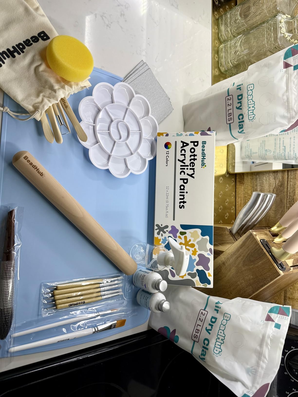 Pottery Kit for Beginners, 4.4LBS Air Dry Clay for Adults with Sculpting Tools, Paint, Glaze, 2kg Air-Dry Modeling Clay | Molding, Sculpt & Painting Set, Hobby Date Night DIY Art Craft Kits (White) customer photo 2