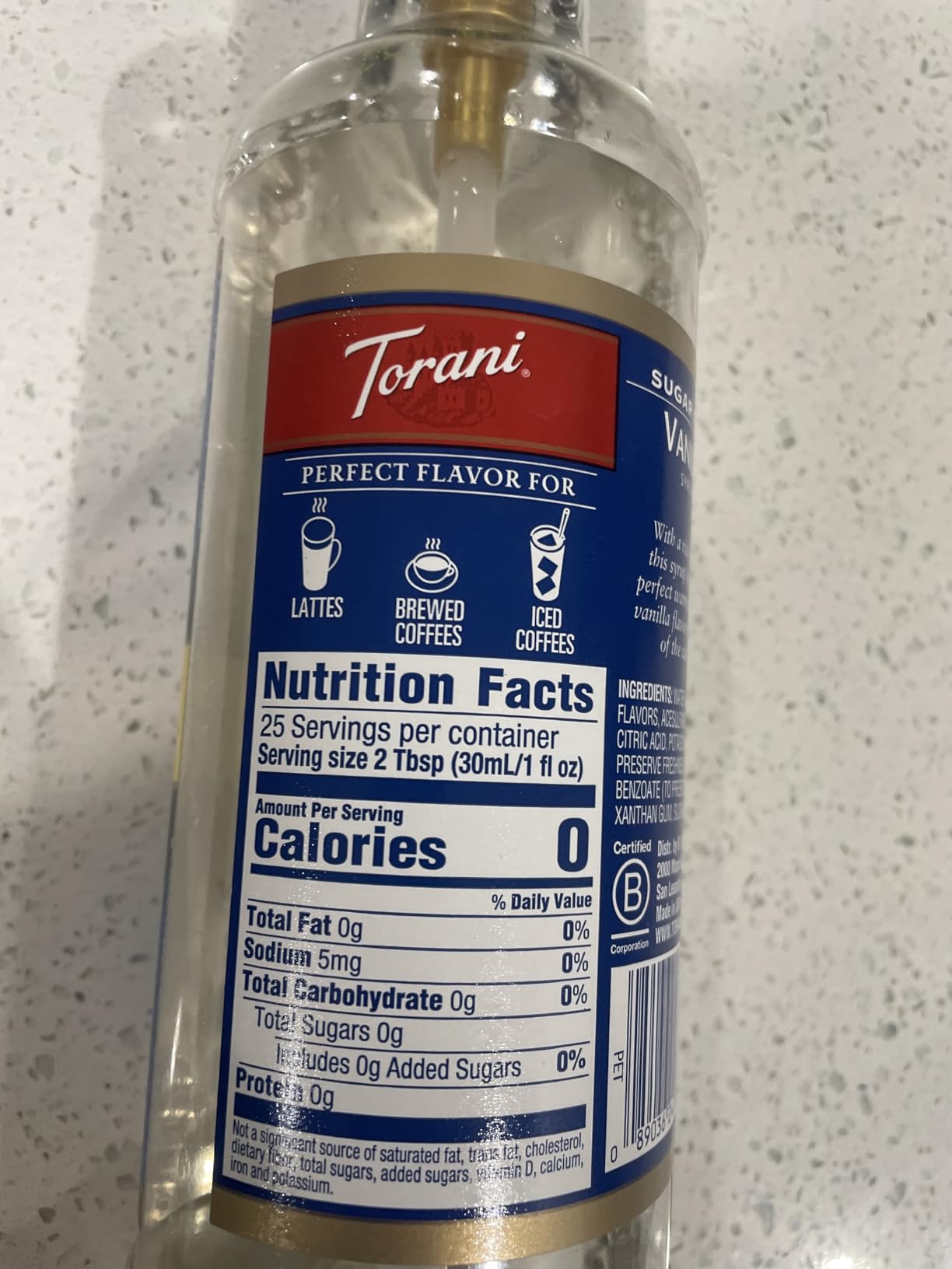 Torani Sugar Free Coffee Syrup, Vanilla Flavored Syrup for Drinks, Zero Calorie, Pump Included, 25.4 Fl Oz customer photo 1