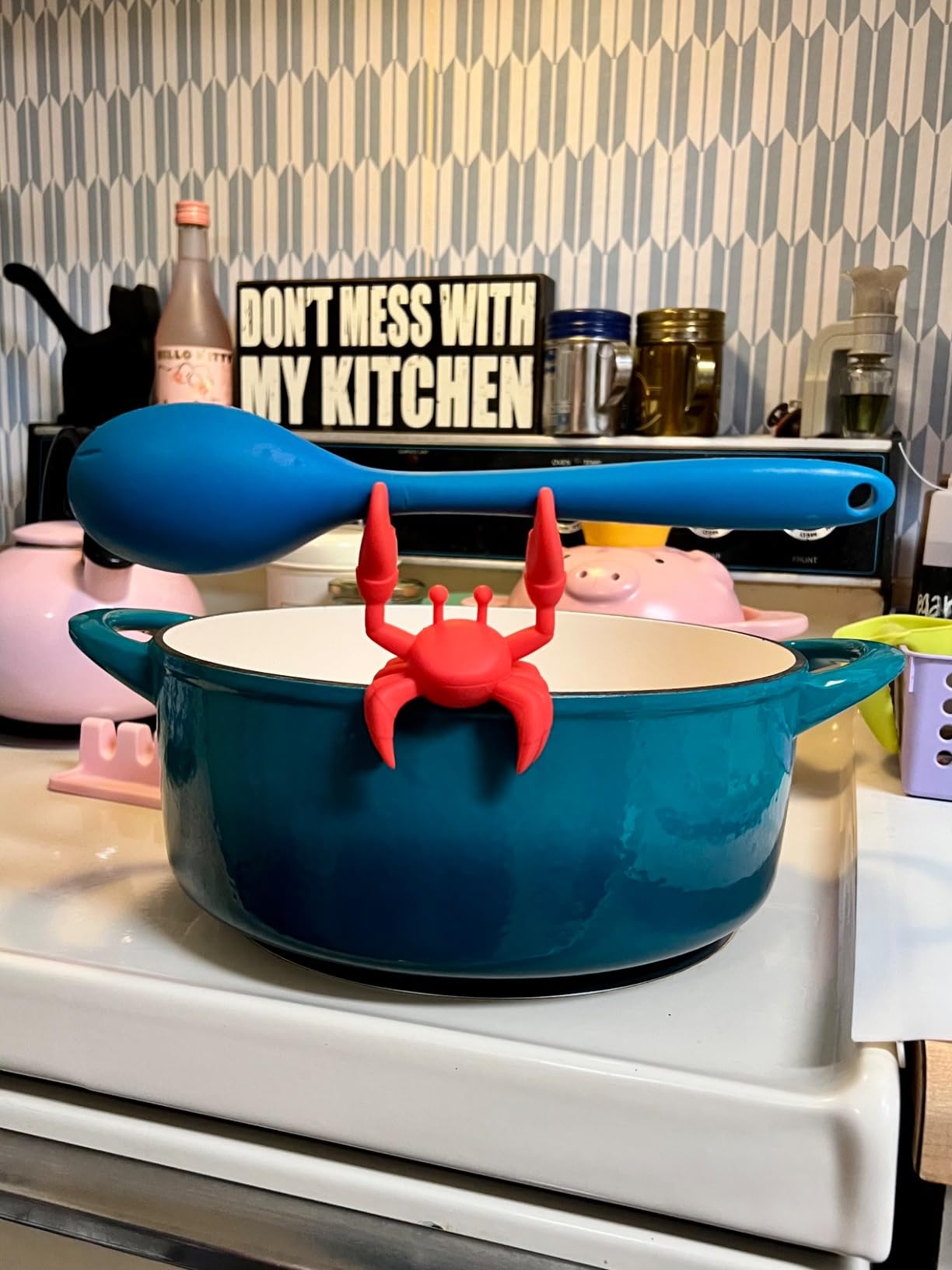 Silicone Spoon Rest for Stove Spoon Holder and Lid Lifter Steam Releaser Stove Organizer Cool Kitchen Gadgets & Cute Kitchen Accessories (Cute Red) customer photo 1