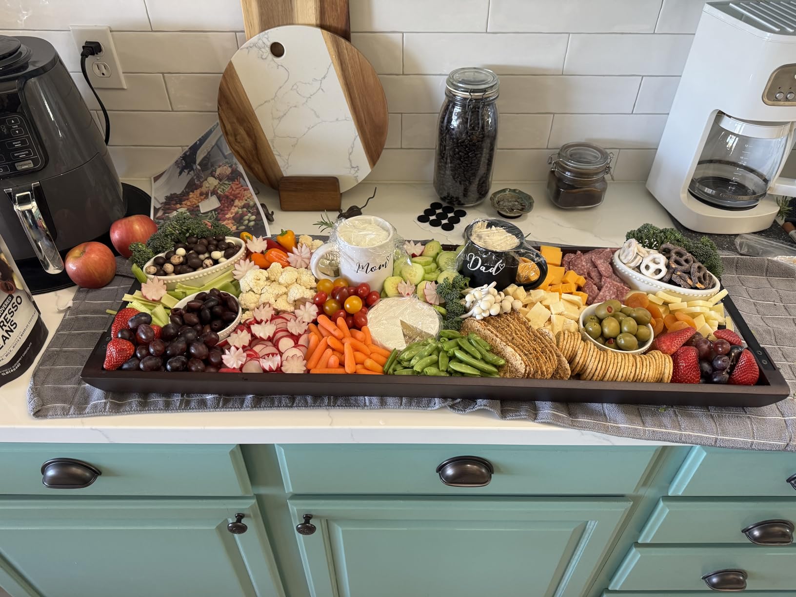 Large Wooden Charcuterie Boards with Handles, Extra Long Wood Serving Tray Platters, Rectangular BBQ Meat Cutting Cheese Board 23.6x11.8x1.1