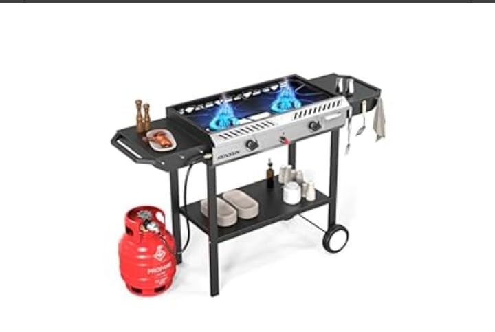 ROVSUN 2 Burner Outdoor Propane Gas Stove with Auto-ignition, Regulator & Shelf, 150,000 BTU Powerful Stand Cooker for Backyard Patio Cooking Home Brewing Canning Turkey Frying customer photo 1