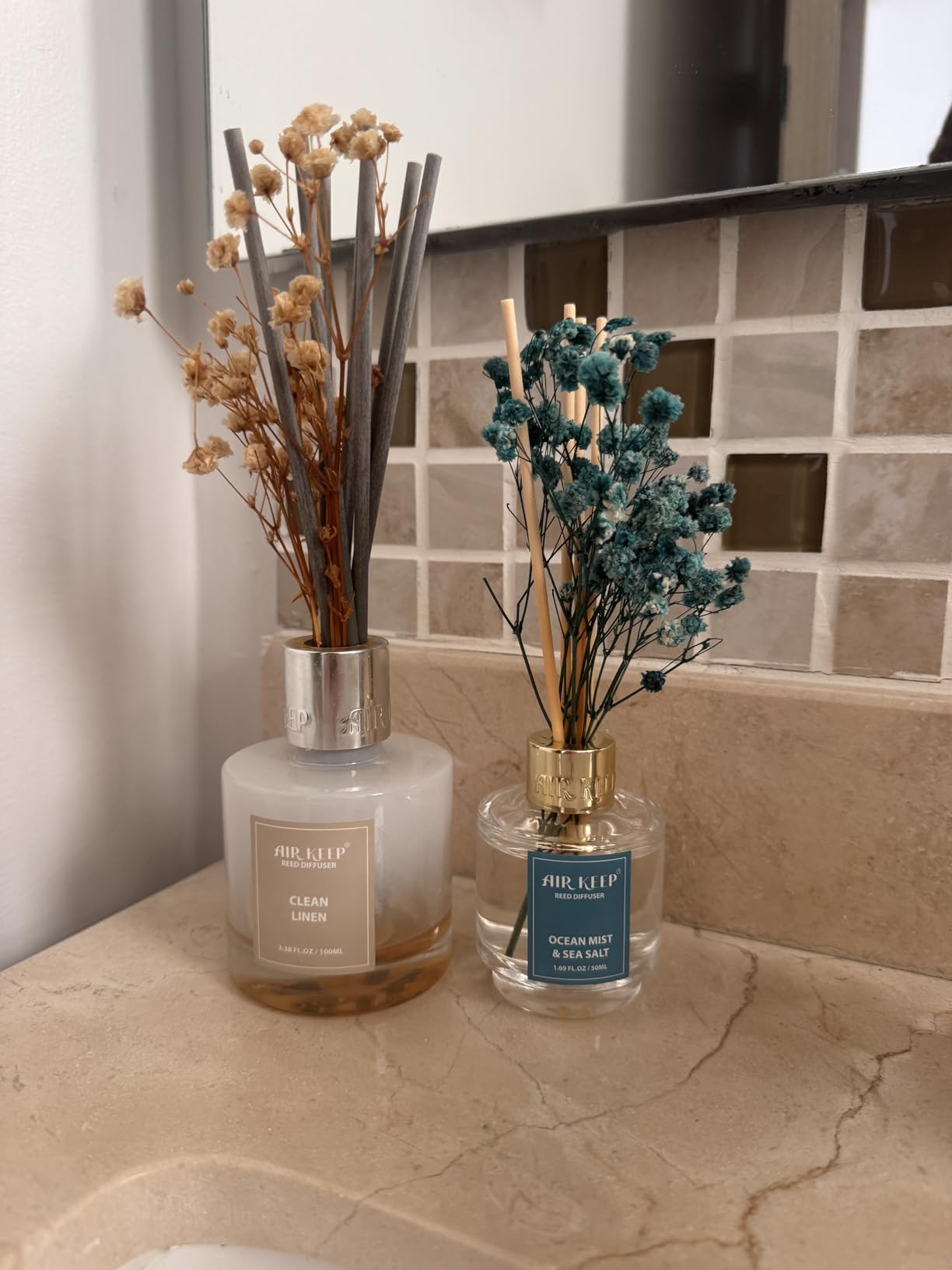 Airkeep Reed Diffuser Set of 3, Clean Linen Ocean Mist & Sea Salt Lavender Eucalyptus Oil Reed Diffusers for Bedroom Living Room Office Aromatherapy Oil Reed Diffuser for Gift 50ml x 3 customer photo 2
