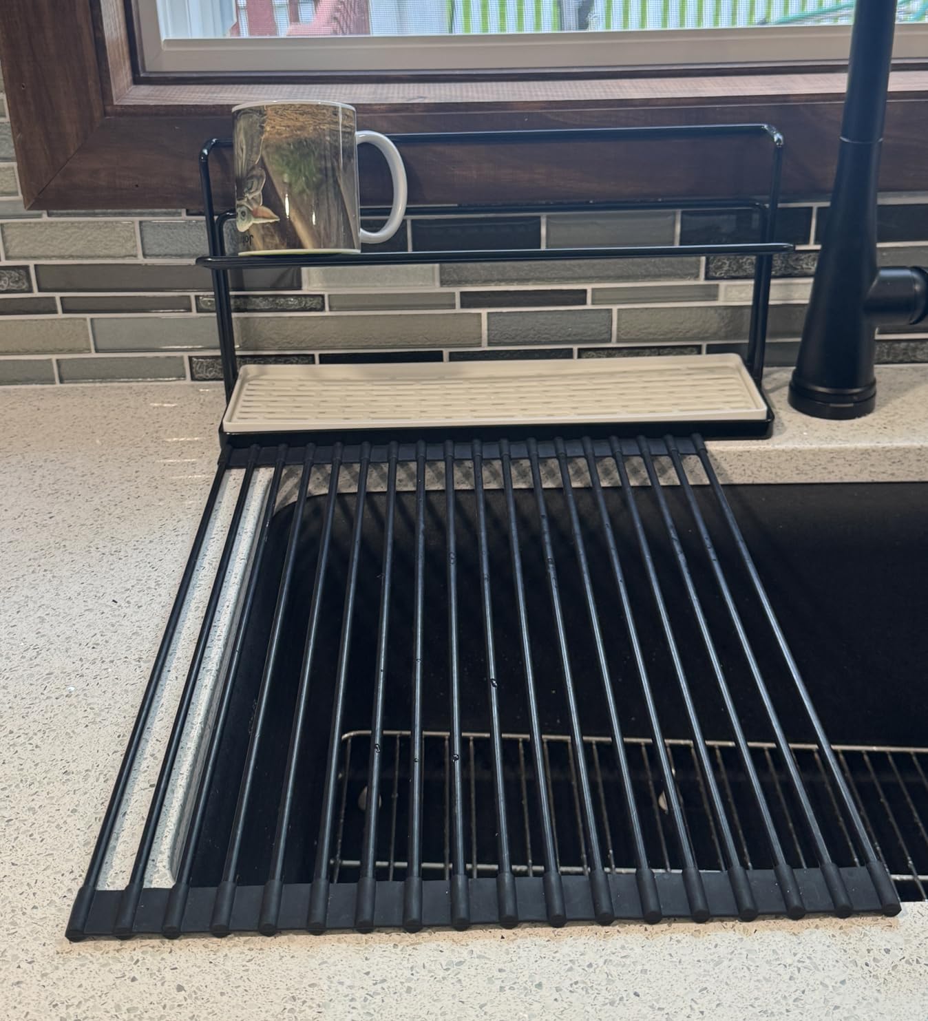 Water Bottle Drying Rack Cup Storage with Drain Tray Mug Organizer - 2 Tiers (Black) customer photo 2