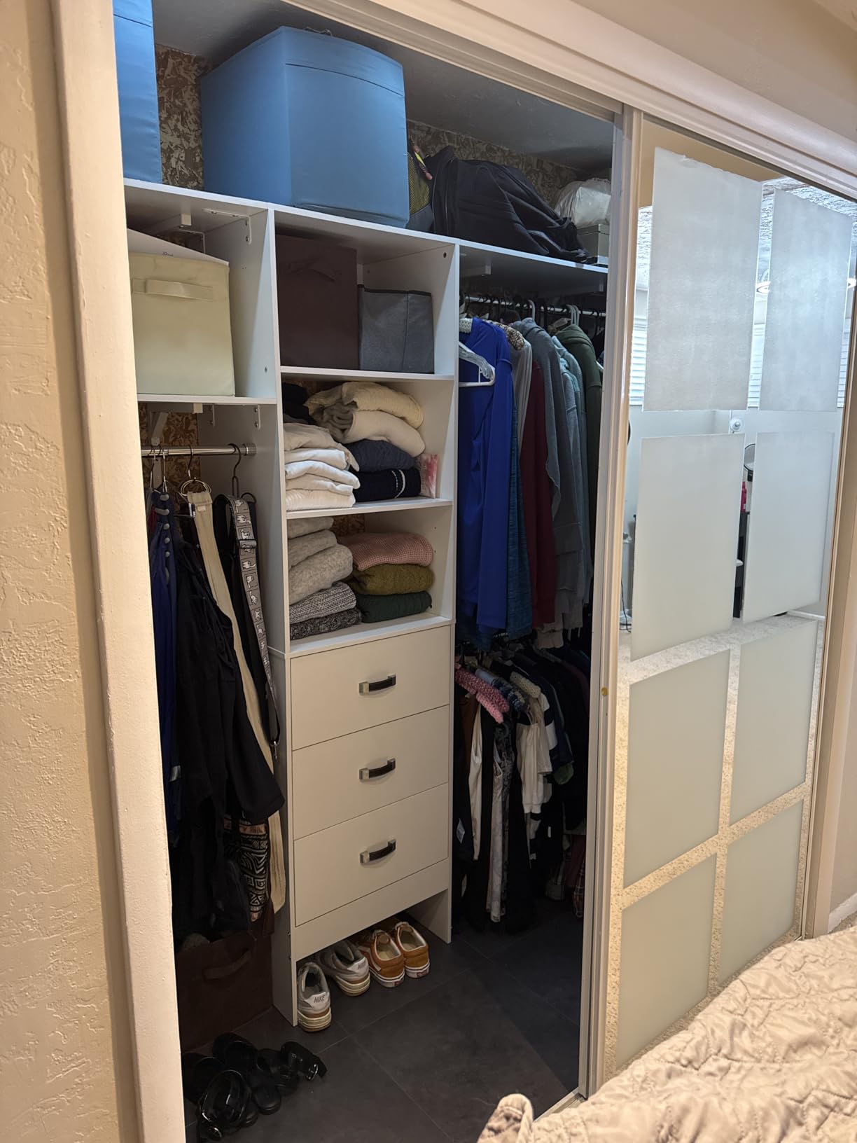 8FT Closet System, 96'' Closet Organizer System with 3 Hanging Rods, Wall Mount Bedroom Wardrobe with 3 Drawers Walk-in Closet, Adjustable Cloth Garment Rack from 5 to 8FT (Cut to Fit), White customer photo 2