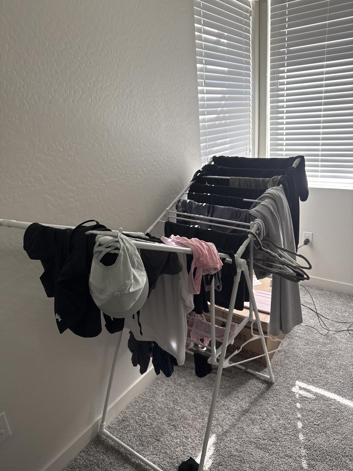 Amazon Basics Foldable Space-Saving 2-Wing Metal Clothes Drying Rack, 61x23.6x39.3 inches, White customer photo 1