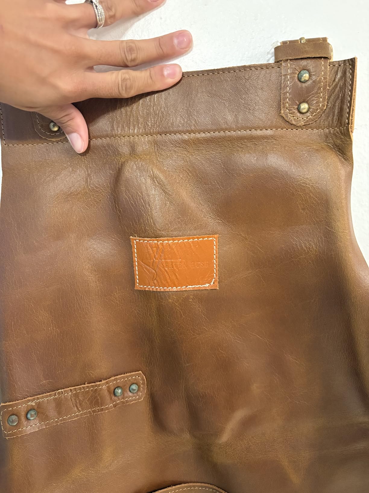 HEAVEN HUSH Genuine Leather Apron for Men, Adjustable Straps & Tool Pockets, Premium BBQ, Cooking, Blacksmith, Shop, Welding, Woodworking, Bartender Work Apron (Single Pocket - Brown) customer photo 2