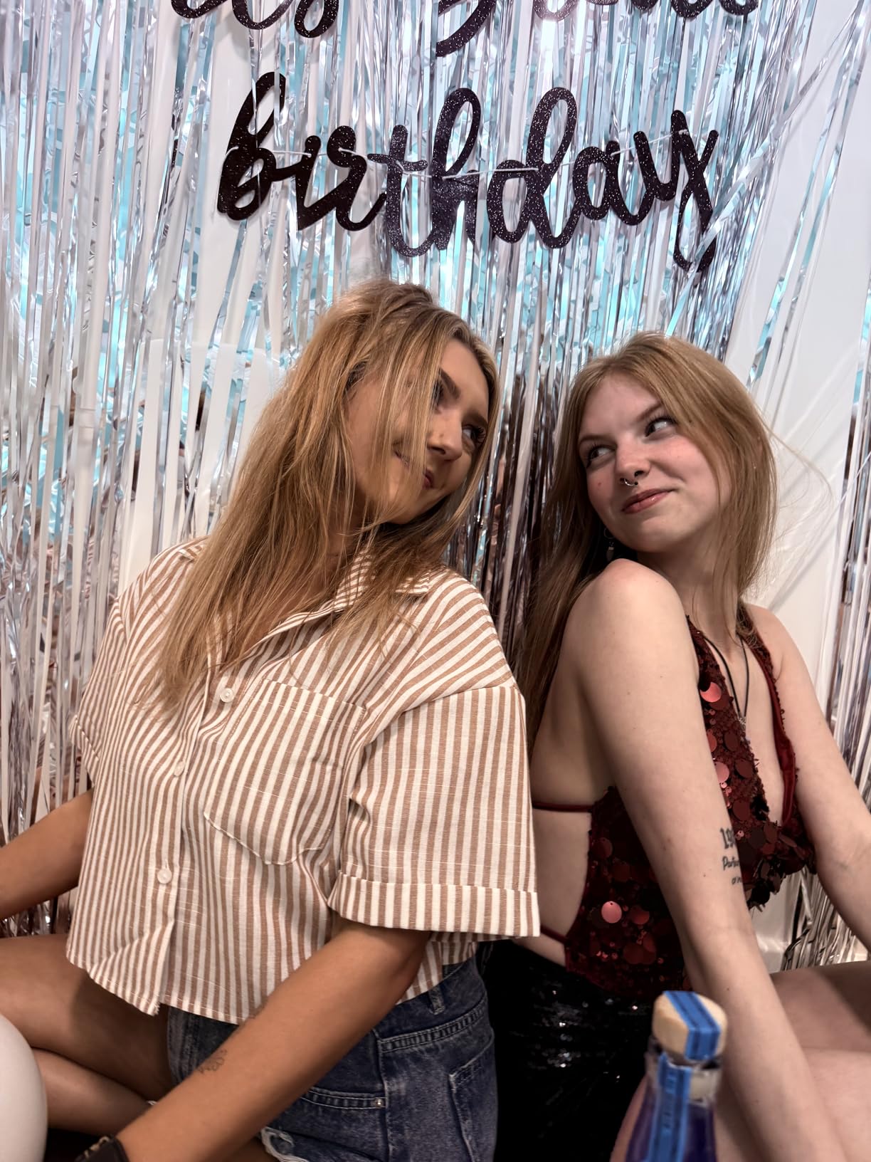 2 Pack 4th of July Decorations, 3.28 FT x 7.05 FT 250 Anniversary Tinsel Backdrop, Red Silver Blue Fringe Curtains Streamer Backdrop, Independence Day Photo Backdrop Party Supplies customer photo 2