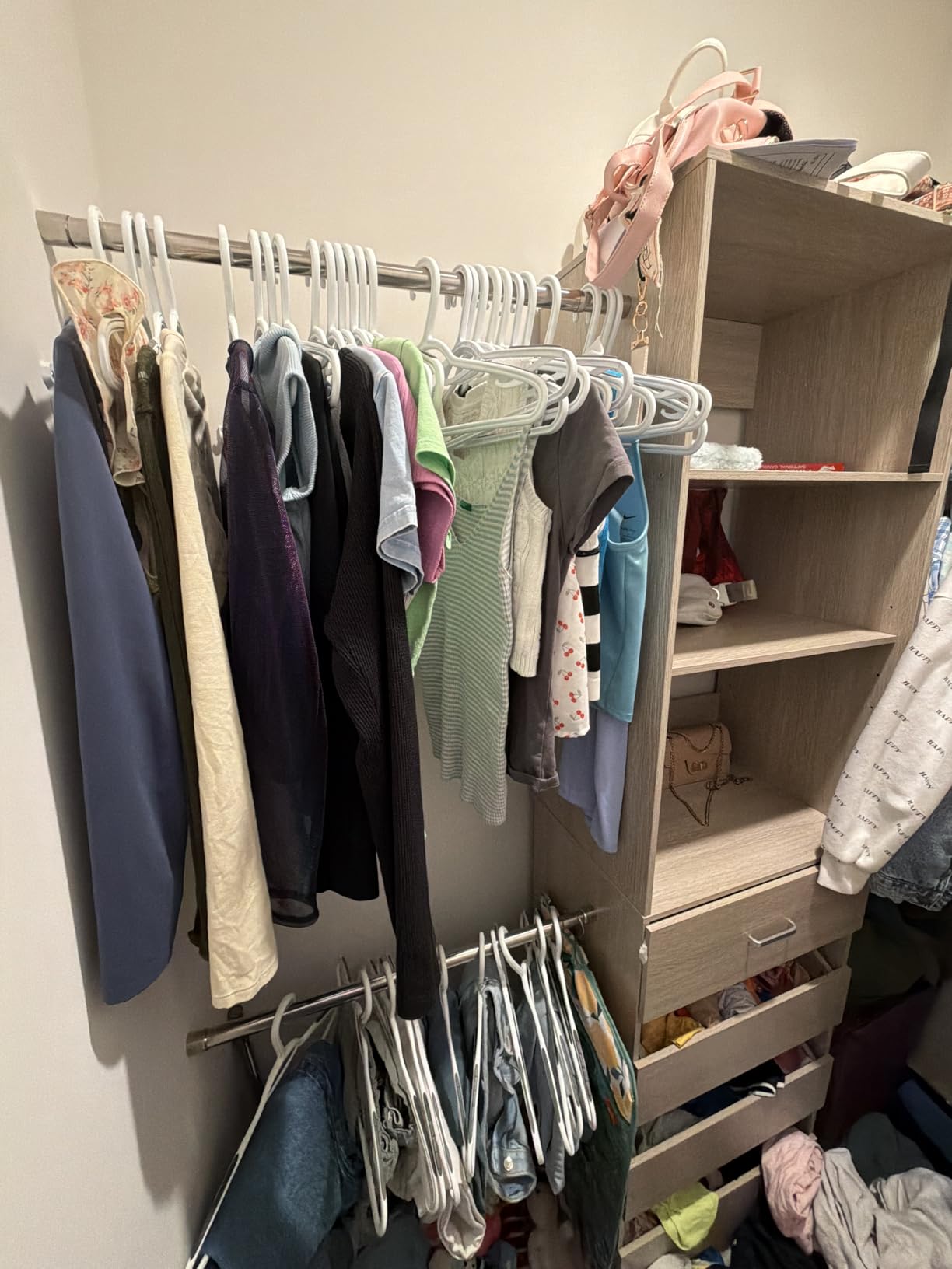 Aheaplus Closet System, 4-9Ft Closet Organizer with 4 Wooden Drawers, Wood Closet Organizer System with Tower, Walk-in Closet Organizer Wardrobe Clothes Rack with 4 Hanging Rods, Garment Rack, White customer photo 1