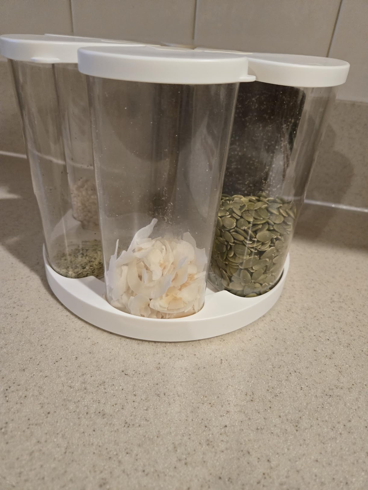 LivLab Mker 5-10 lbs Rice Dispenser - Rotating Cereal dispenser countertop for Pantry - Small Food Storage Containers with Lids, BPA-Free PET Grain Canister Sets 6 Grids, for Oats, Corn Flakes, flour customer photo 2