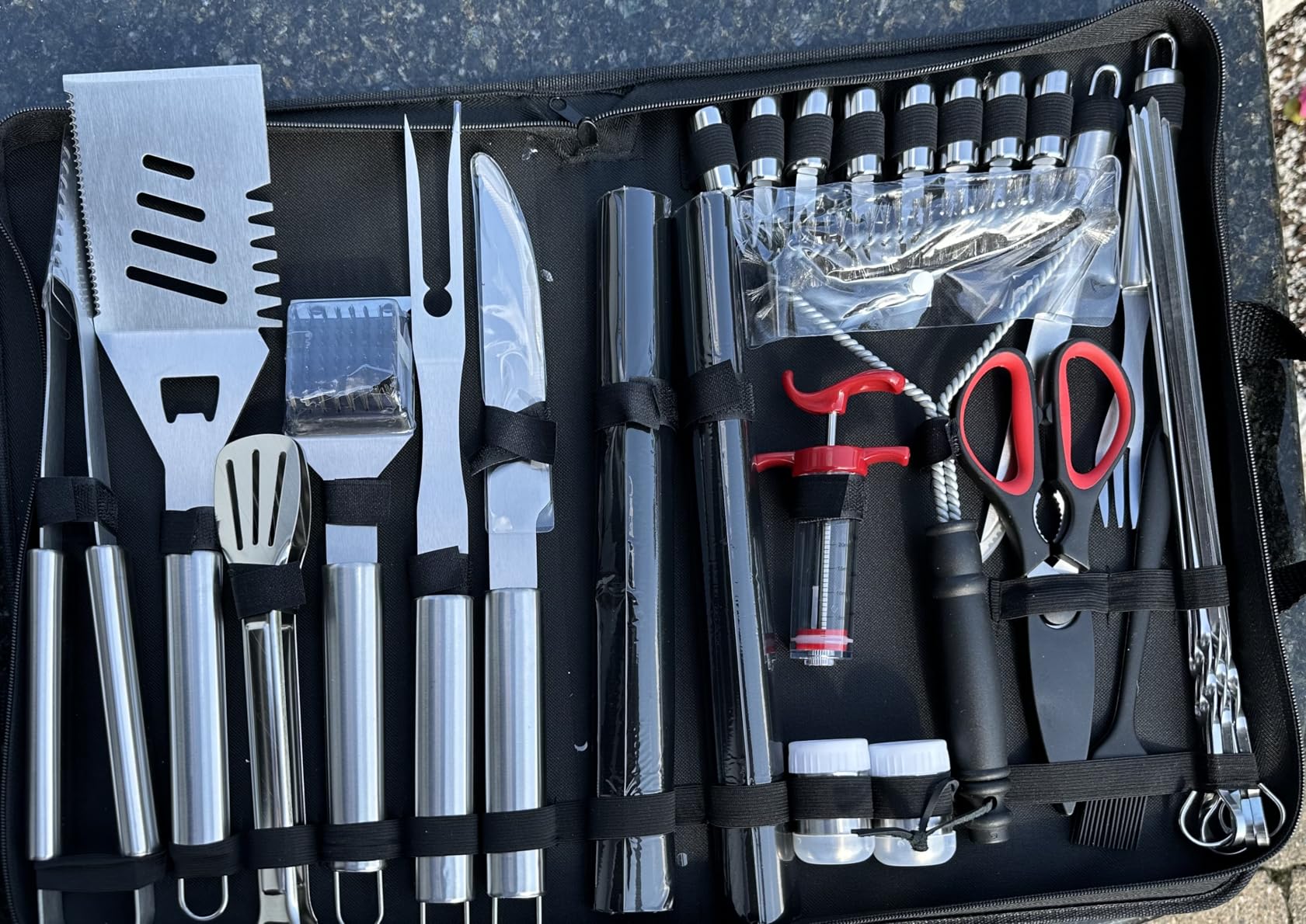 Yoehka BBQ Grilling Accessories Set, 34Pcs Heavy Duty Grill Tools for Outdoor Camping, Grilling Gifts for Men Dad, Stainless Steel Barbecue Utensils Kit with Mats and Glove in Carrying Bag, Brown customer photo 1