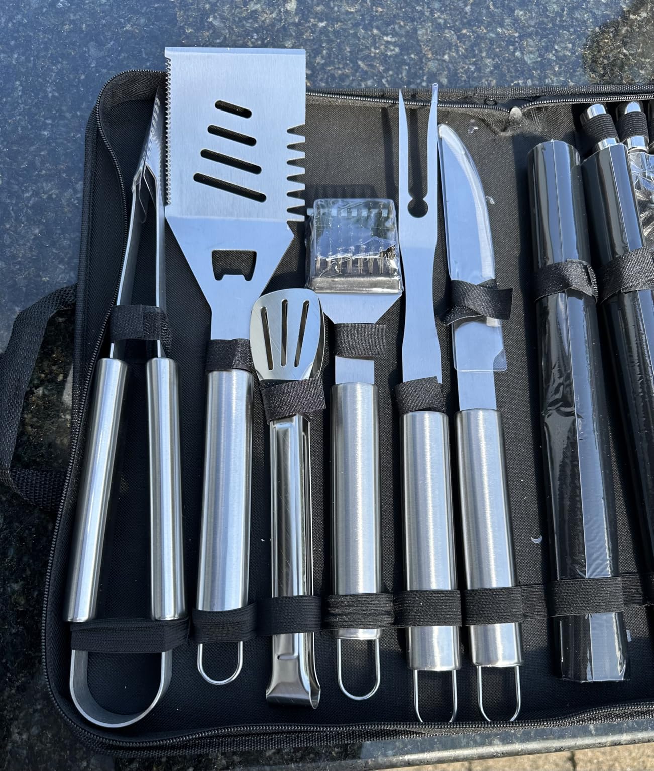 Yoehka BBQ Grilling Accessories Set, 34Pcs Heavy Duty Grill Tools for Outdoor Camping, Grilling Gifts for Men Dad, Stainless Steel Barbecue Utensils Kit with Mats and Glove in Carrying Bag, Brown customer photo 2