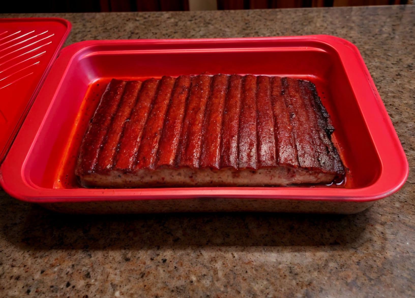 Grilling Prep and Serving Tray with Lid, BBQ Deep Tray for Marinating Raw and Cooked Food, Melamine Serving Trays, Black and Red customer photo 1
