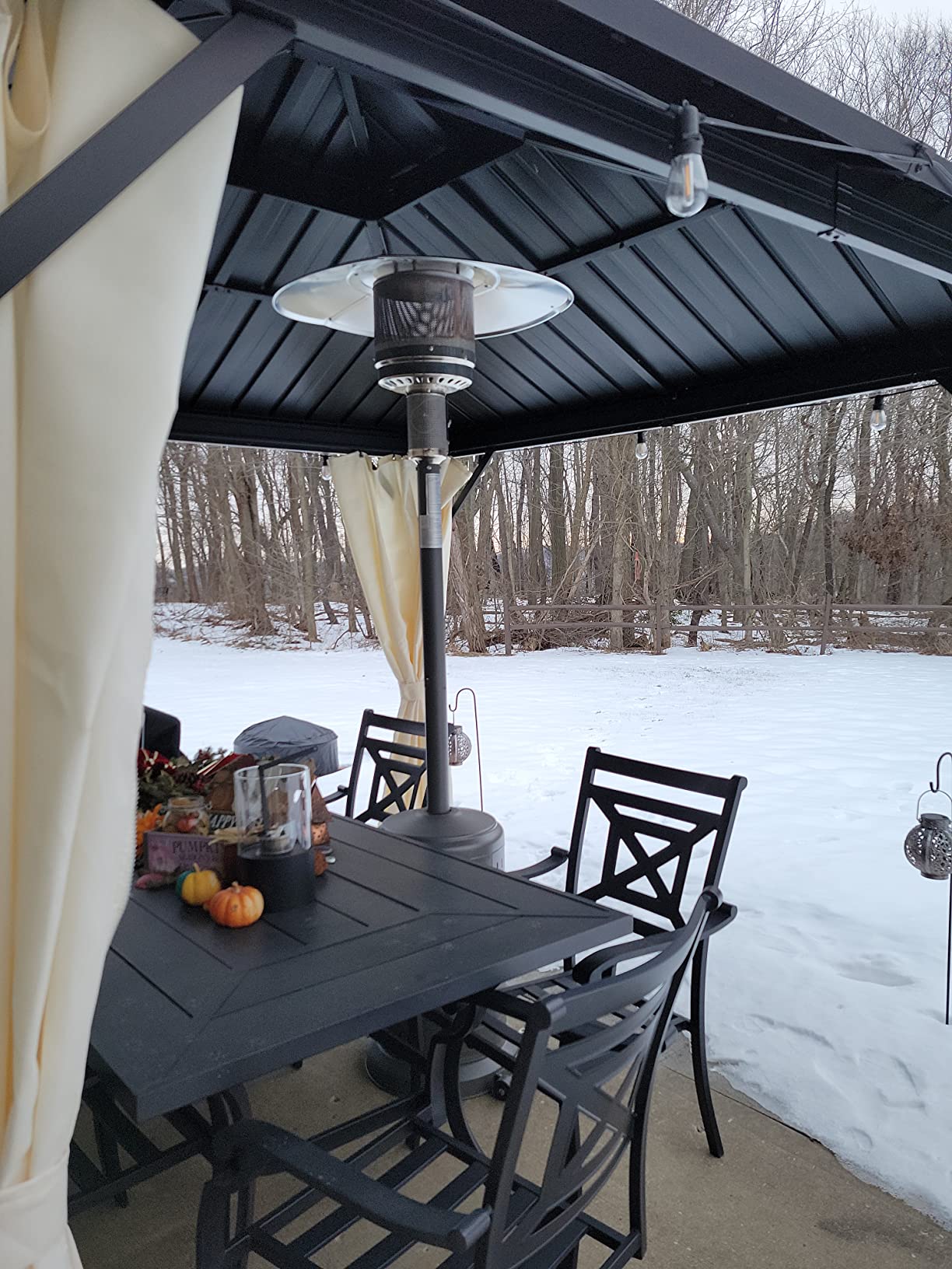 PAMAPIC 48000 BTU Patio Heater with high-strength waterproof cover, Propane Heater for Outdoor Use 2 in 1 Table Design, Double-Layer Stainless Steel Burner, Residential, Gray (Black) customer photo 1