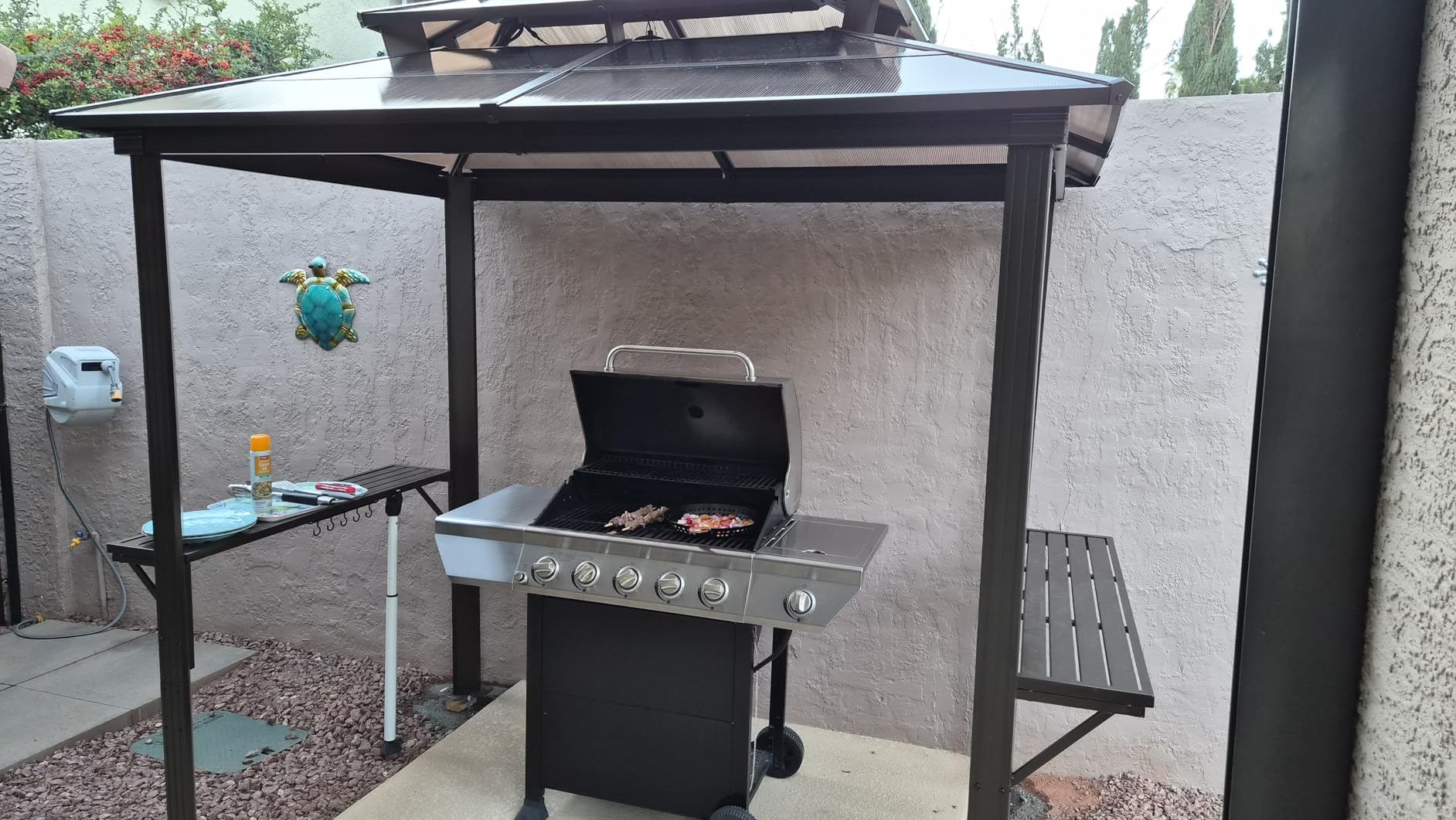 Aoxun Grill Gazebo 8 x 5FT, Aluminum BBQ Gazebo with Double Polycarbonate Top, Grill Canopy Hardtop with Shelves for Lawn, Patio, Garden customer photo 1