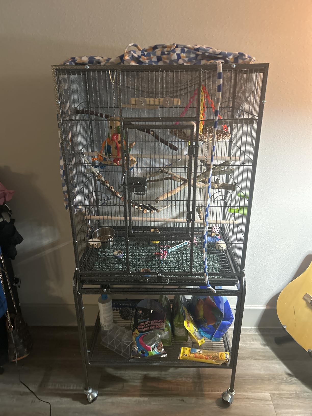 VINGLI 53-inch Bird Cage with Wheels, Durable Wrought Iron Parakeet Cage with Slide Out Tray, Black Bird Cages for Parakeets/Lovebird/Cockatiels/Budgies and Other Small/Medium Birds (Large-53 inch) customer photo 1