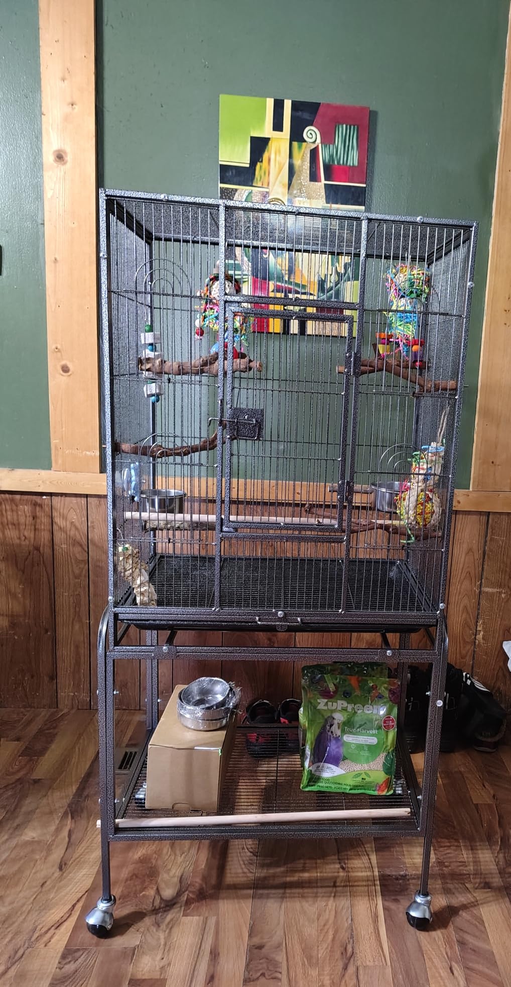 VINGLI 53-inch Bird Cage with Wheels, Durable Wrought Iron Parakeet Cage with Slide Out Tray, Black Bird Cages for Parakeets/Lovebird/Cockatiels/Budgies and Other Small/Medium Birds (Large-53 inch) customer photo 2
