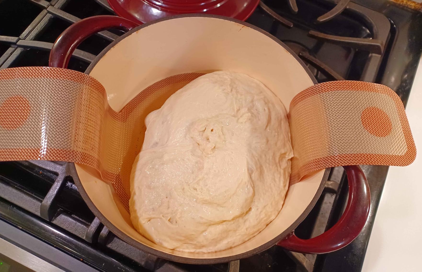 Silicone Bread Sling Dutch Oven Liner, Non-Stick & Easy Clean Reusable Oval and Round Silicone Bread Baking Mat with Long Handles, Easy to Transfer Sourdough Bread - 2 Red Set customer photo 2
