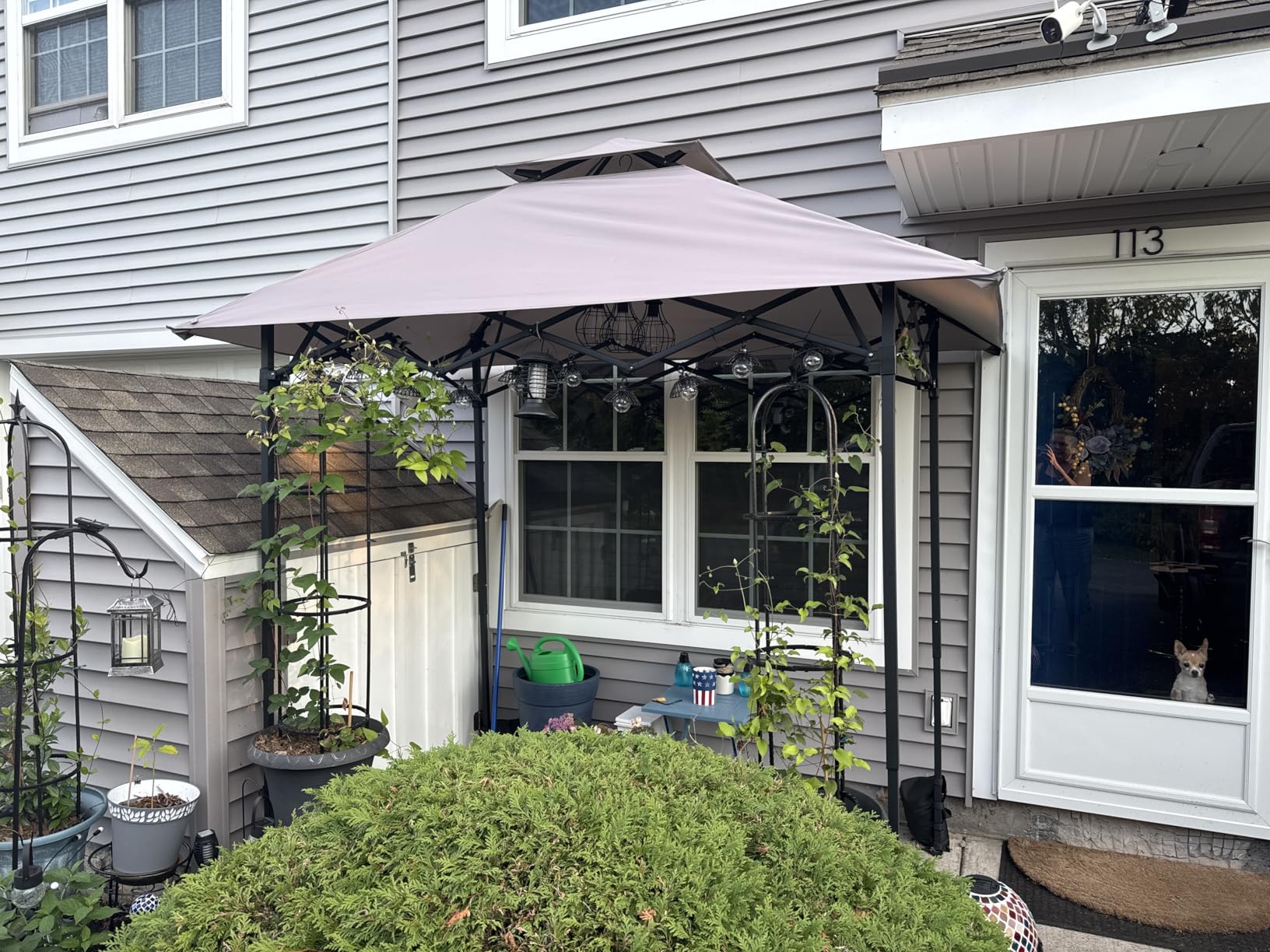 SUNJOY 8 x 5 ft. Grill Gazebo Pop Up Double Tiered Outdoor Gazebo Standing-Height Canopy with Magnetic LED Light, Adjustable Ceiling Height, for BBQ, Picnics, Outdoor Events, Red customer photo 1