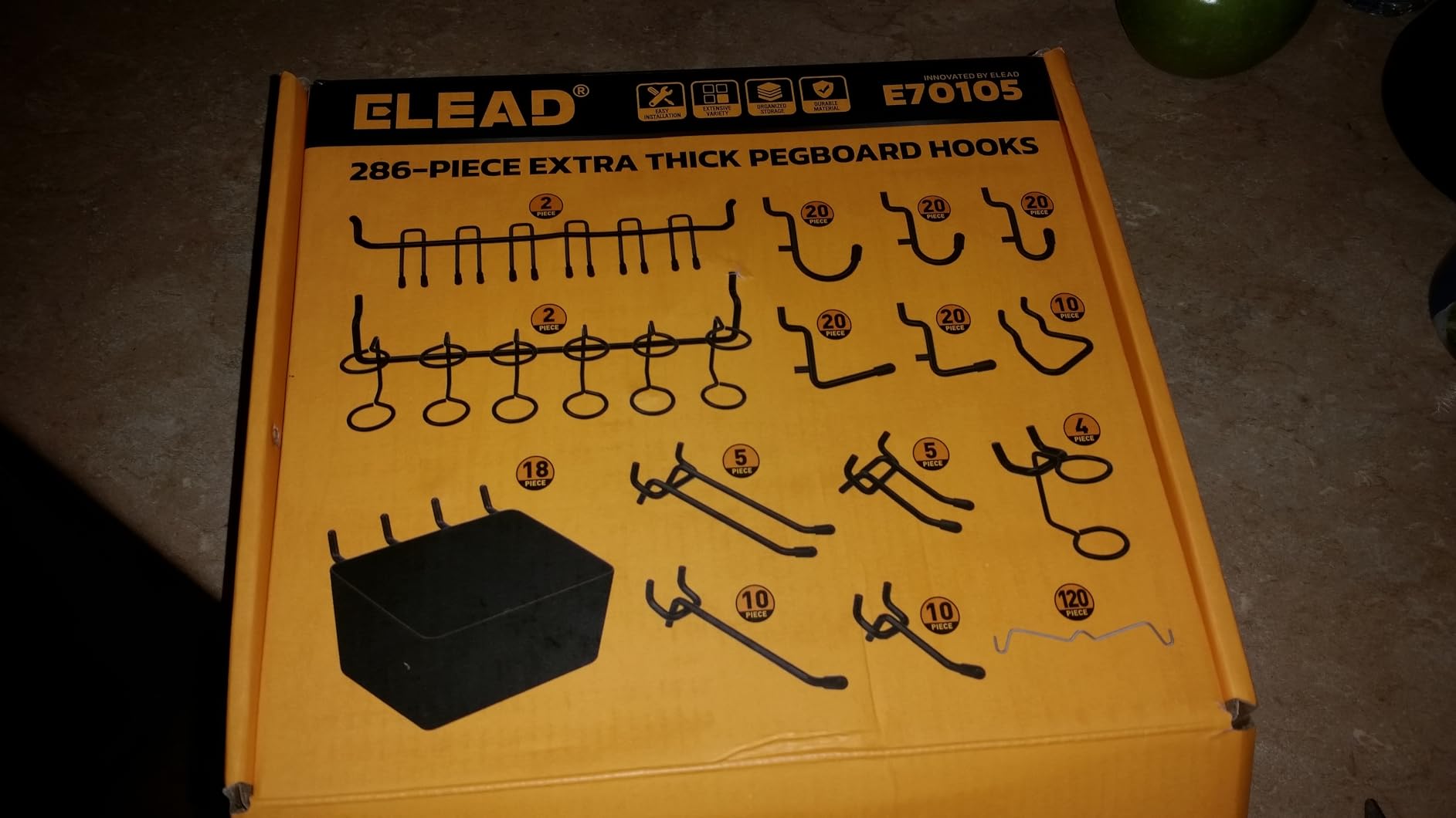 ELEAD 286-Piece Extra Thick Pegboard Hooks Set, 1/4