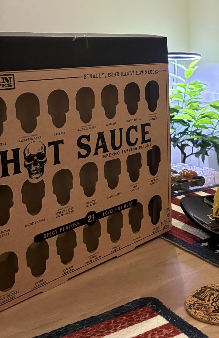 Man Crates, Hot Sauce Inferno Flight, Includes 21 Flavors in Skull-Shaped Mini Hot Sauce Bottles, Spicy Challenge with Habanero, Ghost Pepper & More customer photo 1