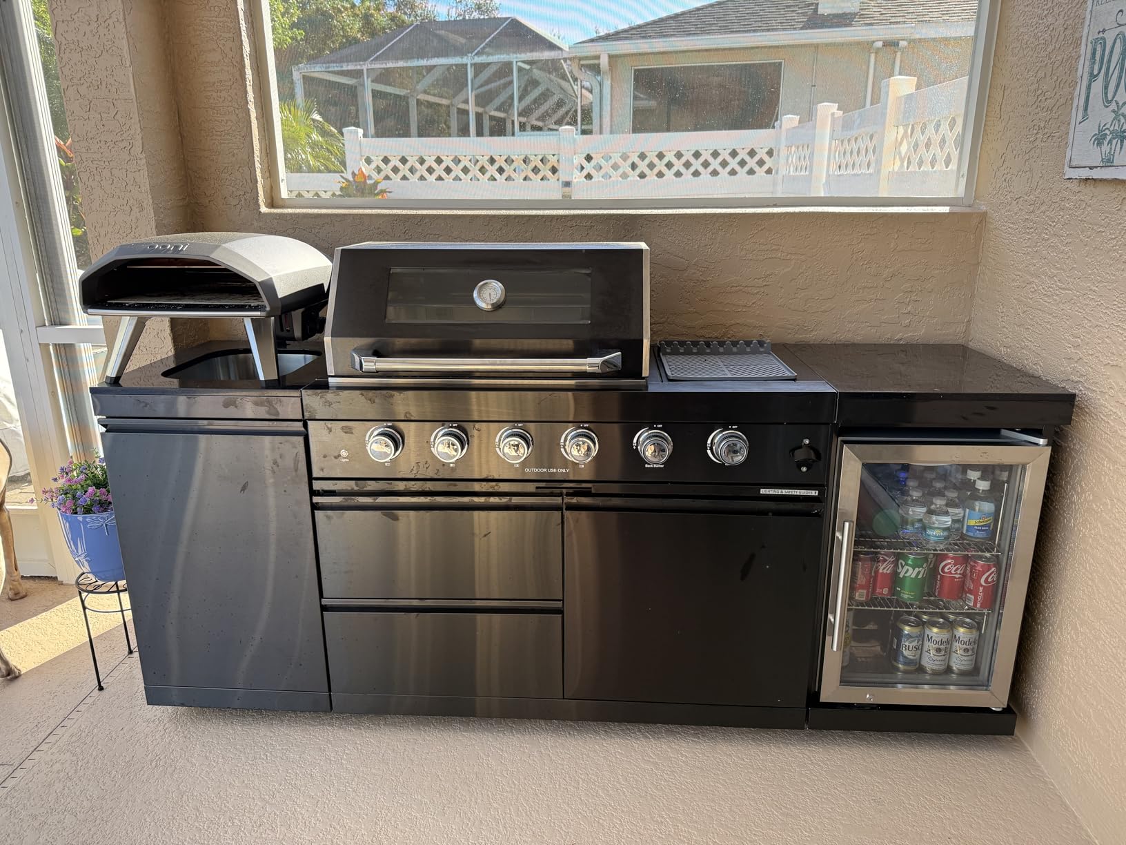 98 Inches Outdoor Kitchen Island, 4-Burner 72000 BTU Propane Stainless Steel BBQ with Side/Rear Burners, With Refrigerator and Sink, Rotisserie, Granite Countertops, Storage, For Backyard BBQ, Silver customer photo 1