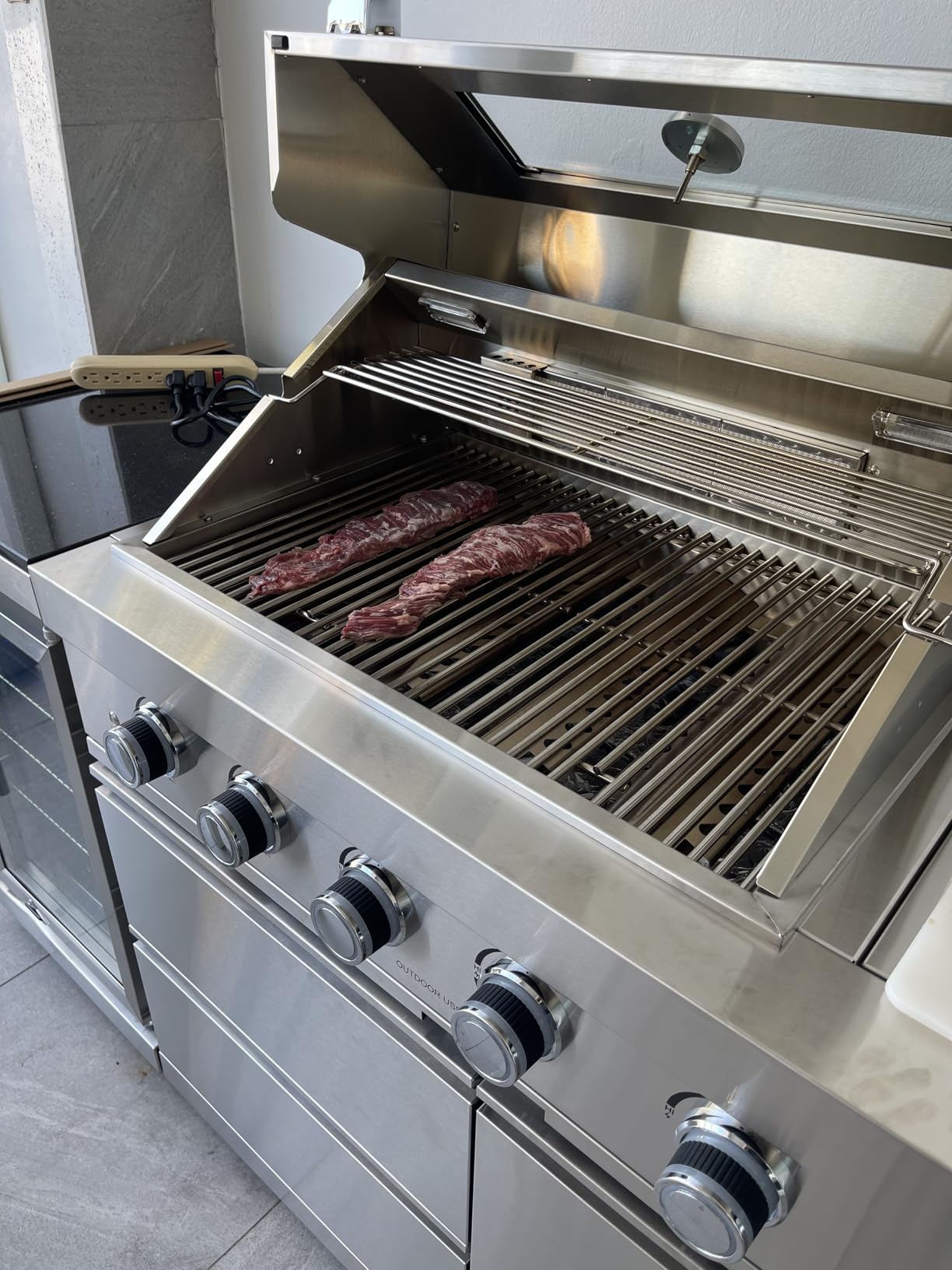 98 Inches Outdoor Kitchen Island, 4-Burner 72000 BTU Propane Stainless Steel BBQ with Side/Rear Burners, With Refrigerator and Sink, Rotisserie, Granite Countertops, Storage, For Backyard BBQ, Silver customer photo 2