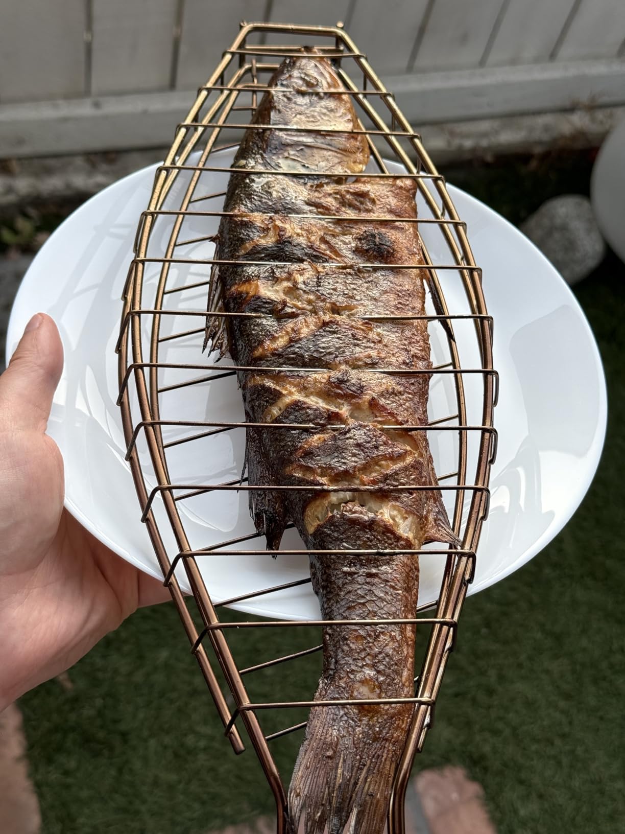 Fish Grill Basket, Heavy Duty Stainless Steel Grilling Basket with Removable Wooden Handle & Bonus Basting Brush customer photo 2