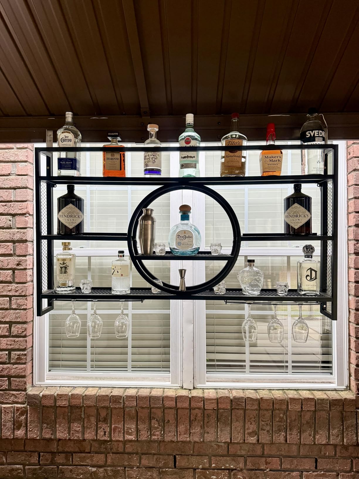 Metal Wine Rack Wall Mounted with LED Light, 3-Tier Bar Liquor Shelf with Wine Glass Holder, Modern Large Capacity Liquor Bottle Display Storage Shelf for Home Bar, Dining Room (Black, 100 * 80 * 15) customer photo 1