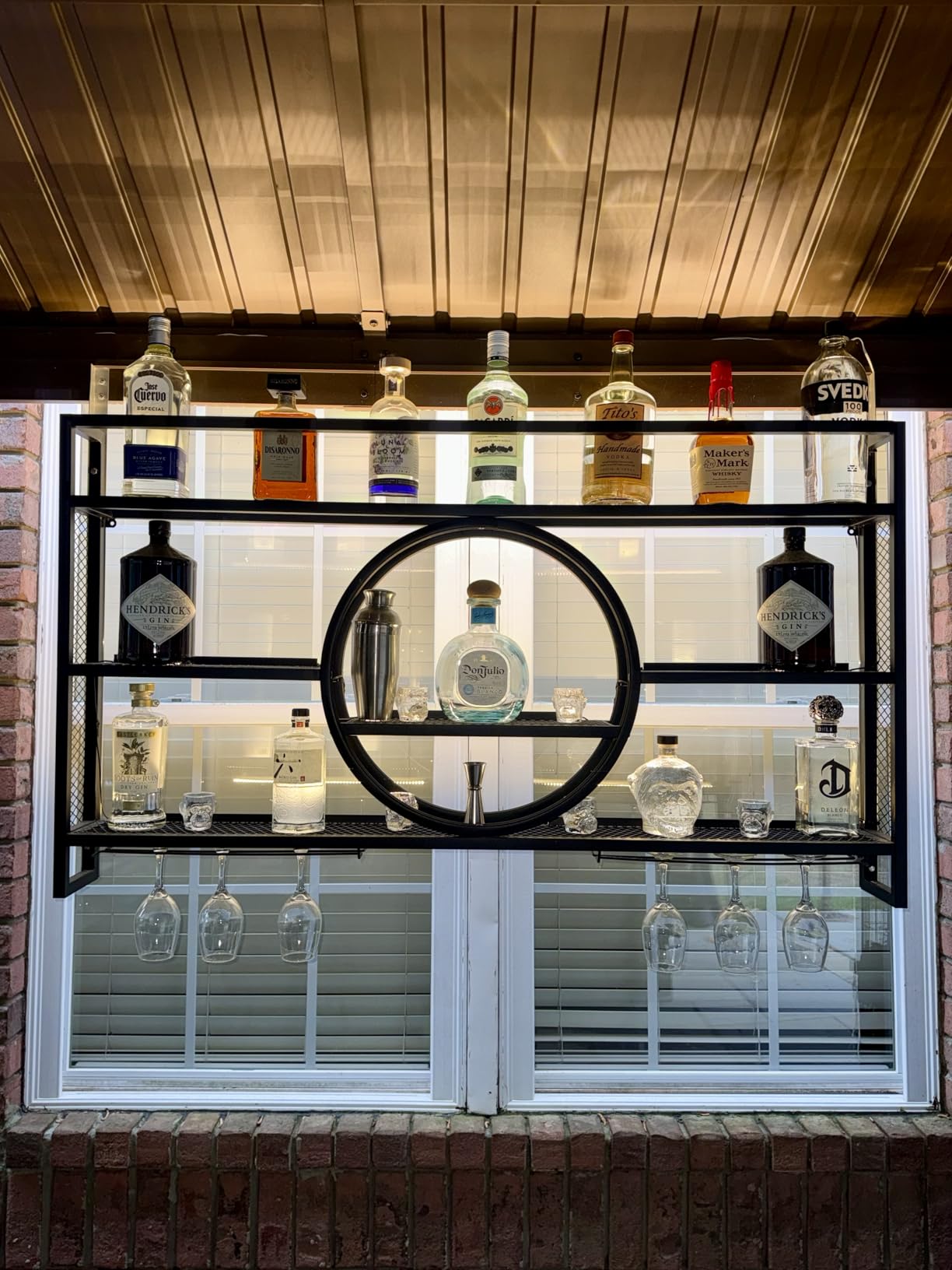 Metal Wine Rack Wall Mounted with LED Light, 3-Tier Bar Liquor Shelf with Wine Glass Holder, Modern Large Capacity Liquor Bottle Display Storage Shelf for Home Bar, Dining Room (Black, 100 * 80 * 15) customer photo 2