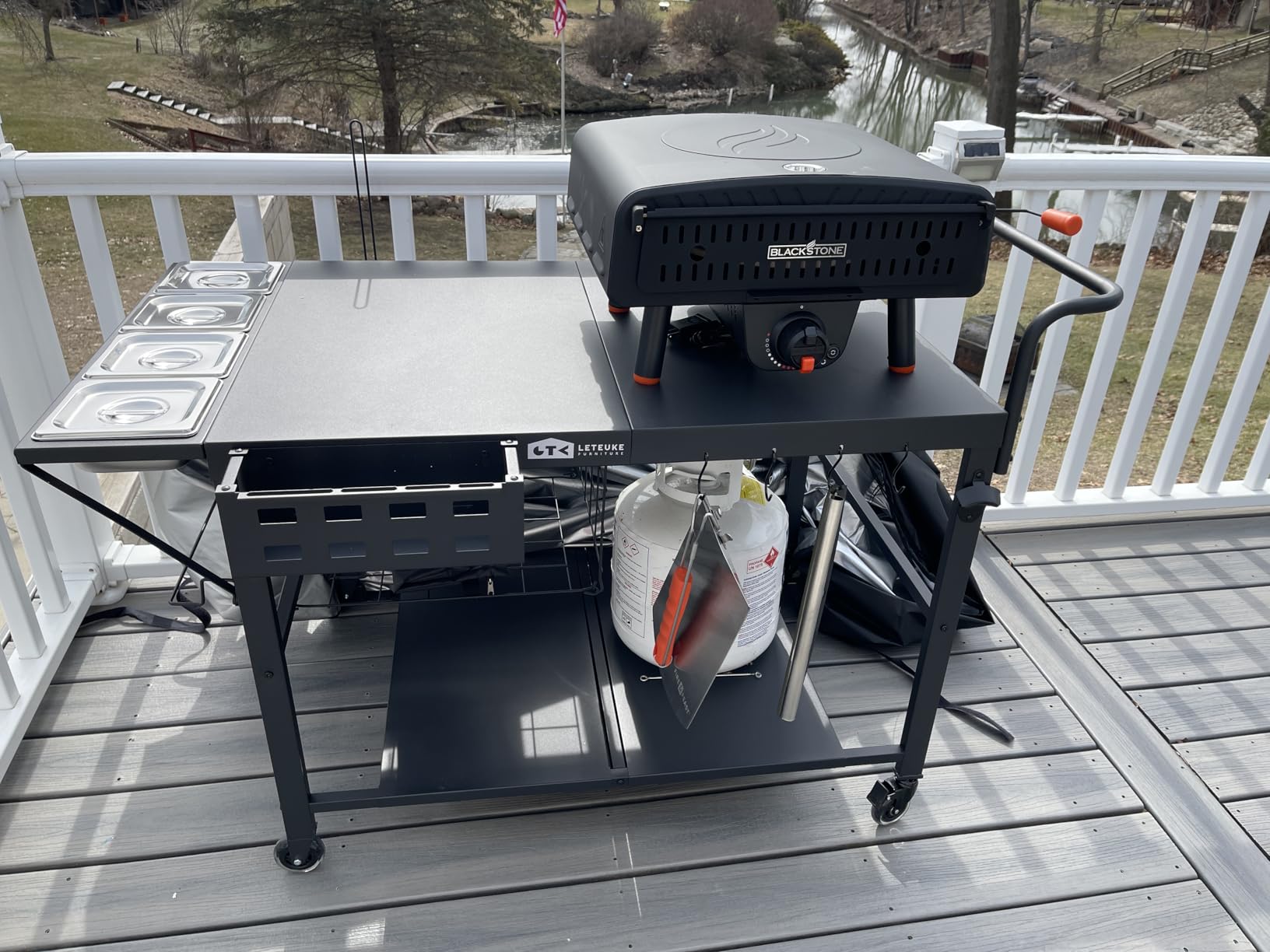 Leteuke Pizza Oven Table, Grill Cart Table for Blackstone Griddle, Outdoor Pizza Oven Stand Fits Ninja, Cuisinart, Gozney, Solo Stove, BBQ Prep Tables Station with Seasoning Tray, 47