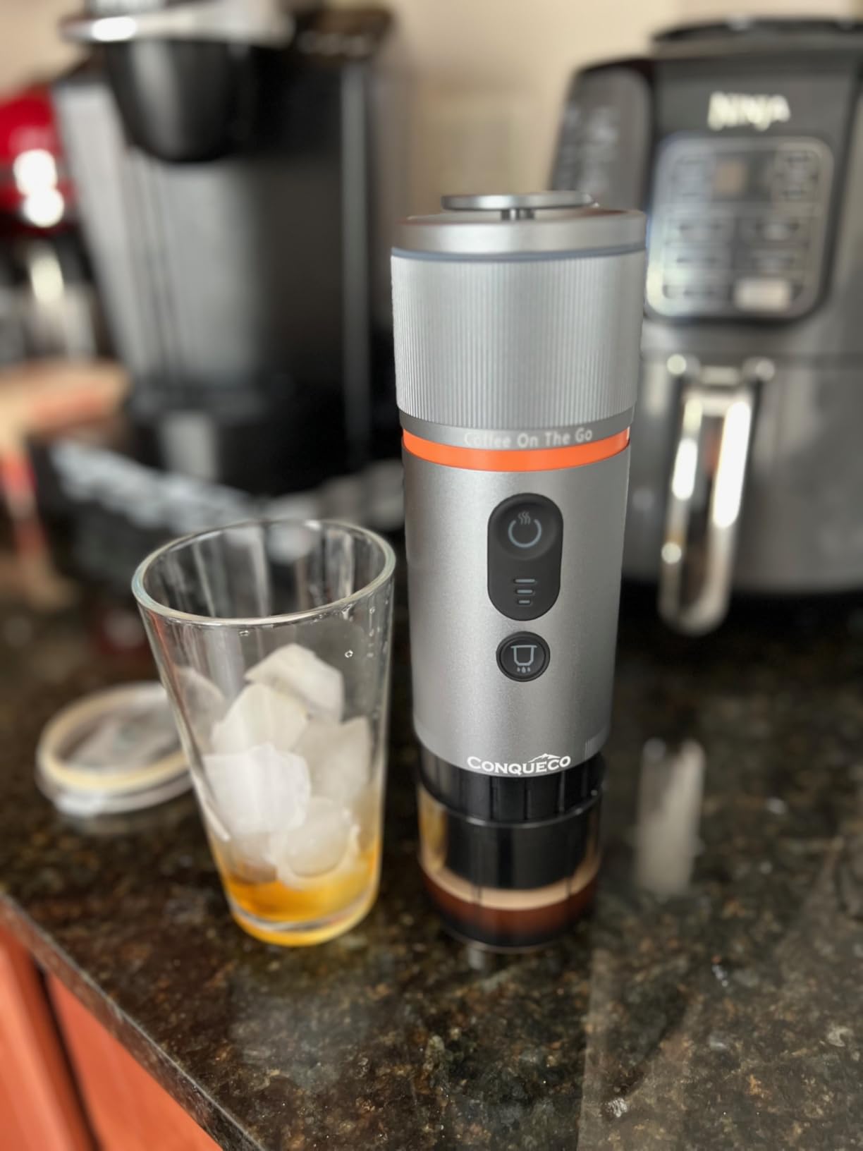 CONQUECO Self-Heating Portable Espresso Machine: Travel Coffee Maker with 13500mAh Battery - 12v Small Electric Fast Heating - Set for Ground Coffee & NS Capsule for RV, Car, Hiking, Office, Camping customer photo 2