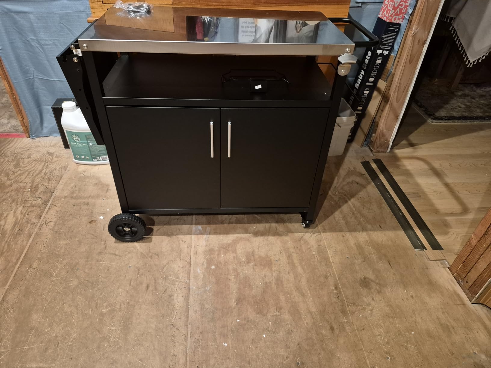 Vongrasig Grill Cart with Storage, Outdoor Bar Cart Rolling BBQ Movable Pizza Oven Table Stand with Foldable Stainless Steel Top & Storage Cabinet, Black customer photo 2
