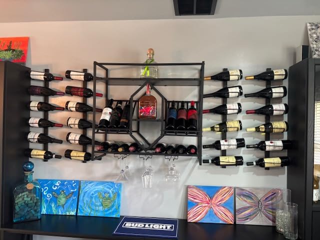 HOOBRO Wall Mounted Wine Rack with LED Light, 31.5