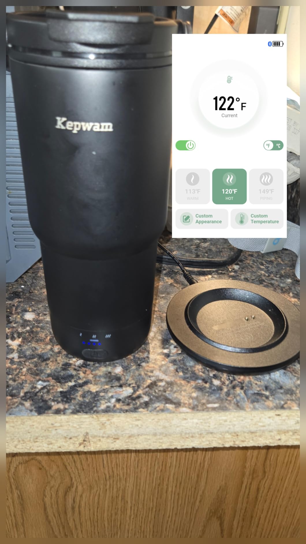 Kepwam T3 Self-Heating Travel Mug 20oz, Temperature-Controlled Coffee Warmer Mug, Smart Travel Coffee Mug Keep Coffee Drinks Hot, Heated Mug Great for Driver Outdoor Fits Car Cup Holders customer photo 1