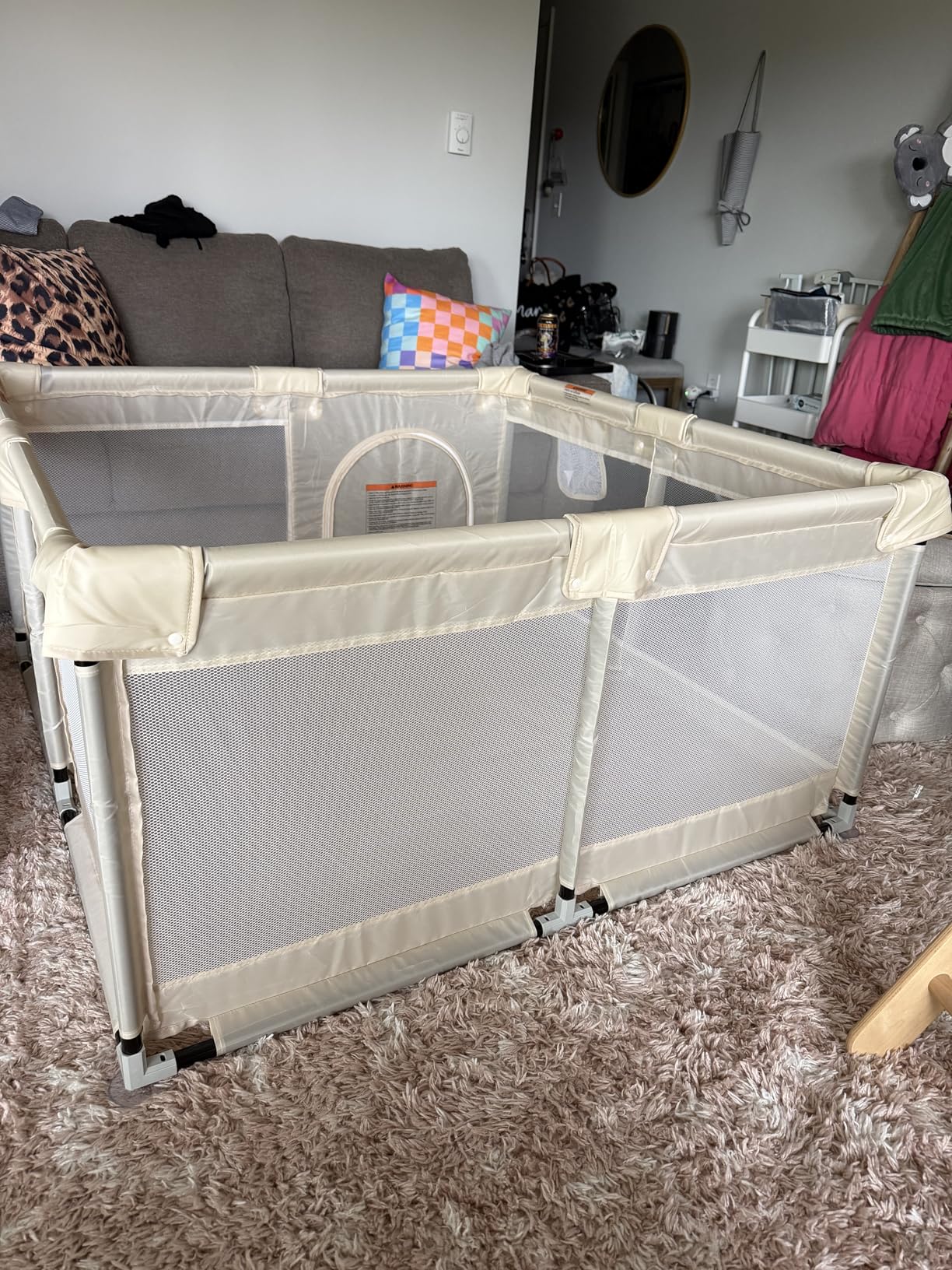 Uanlauo Beige Small Baby Playpen - 47x47in Playpen for Babies and Toddlers, Safe Indoor Play Pen, Baby Pen with Storage Bag and Breathable Mesh customer photo 1