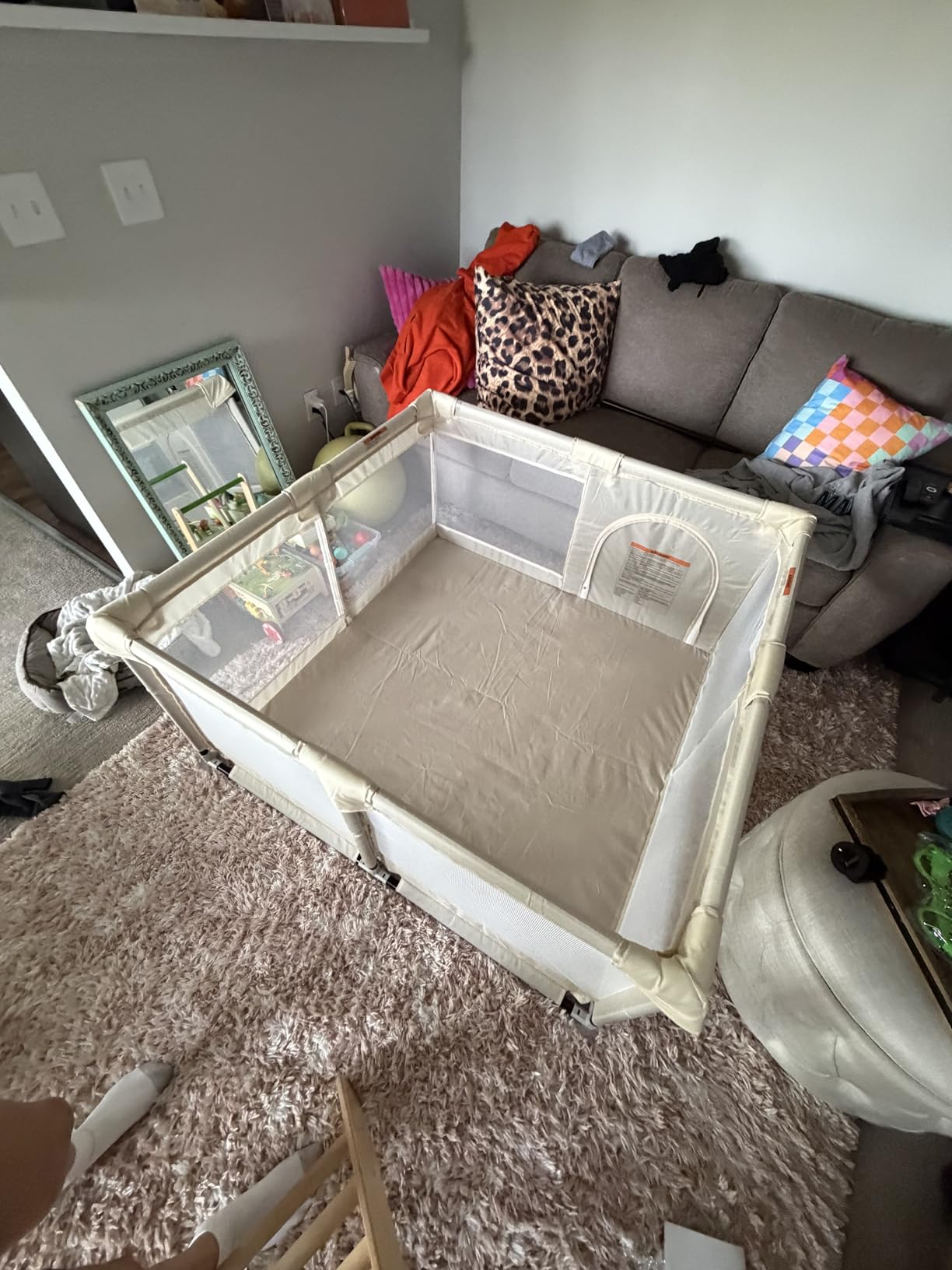 Uanlauo Beige Small Baby Playpen - 47x47in Playpen for Babies and Toddlers, Safe Indoor Play Pen, Baby Pen with Storage Bag and Breathable Mesh customer photo 2