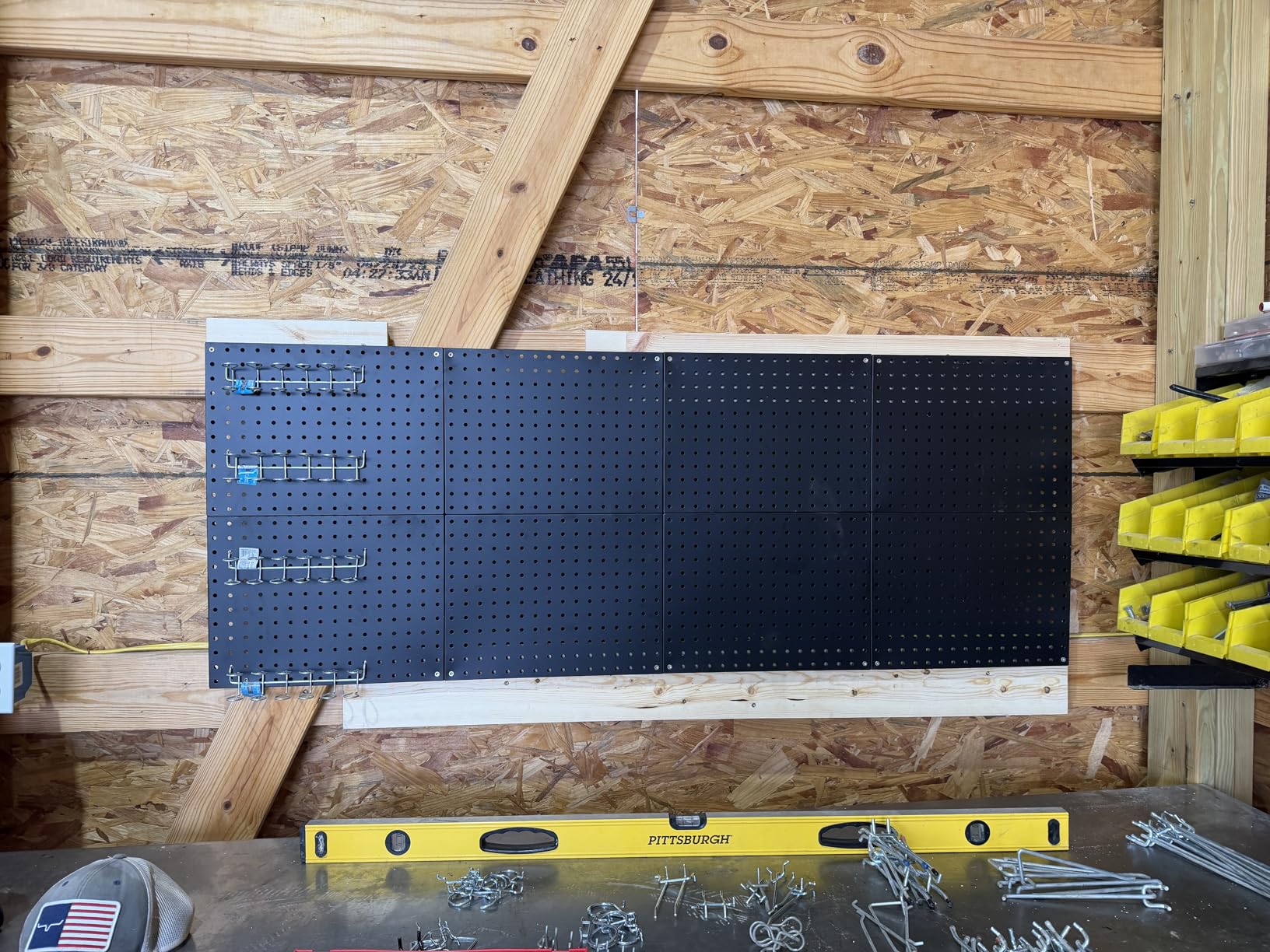 4 Pack Metal Pegboard Panels with 50 Hooks, Black Pegboard Wall Organizer, Pegboard Accessories, Heavy Duty Garage Tool Storage System for Workbench, Workshop, Office, Craft Room customer photo 1
