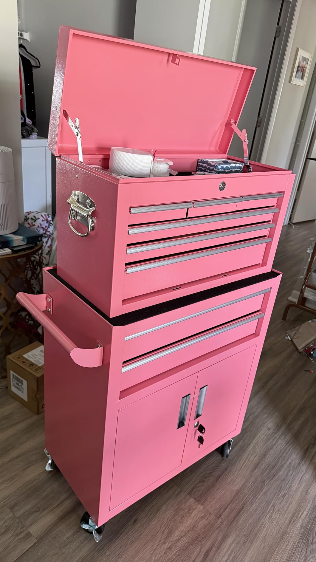 Crownland 8-Drawer Rolling Tool Chest with Wheels, Lockable 2 in 1 Detachable Tool Cabinet wit Drawers and Black Liners, Garage Top Toolbox & Bottom Storage Cart with Side Hooks(Black) customer photo 2