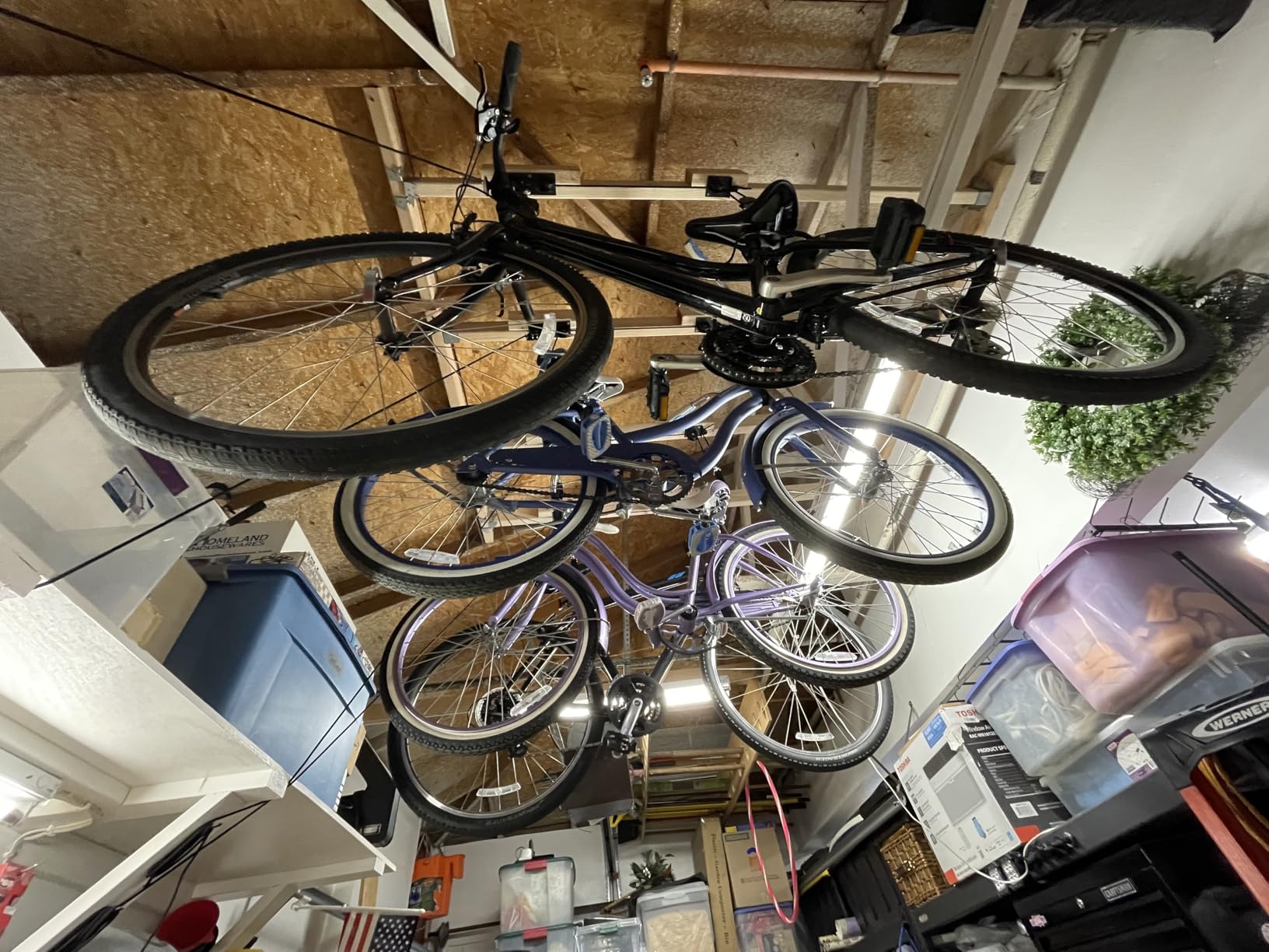 TRUSOON 2 Pack Bike Hoist, Heavy Duty Ebike Lift Pulley System for Garage Ceiling Overhead Storage for Bicycle, Ladders, Snowboard, Holds Up to 85 lbs Capacity, Fit 10-16 Foot High Ceilings customer photo 2